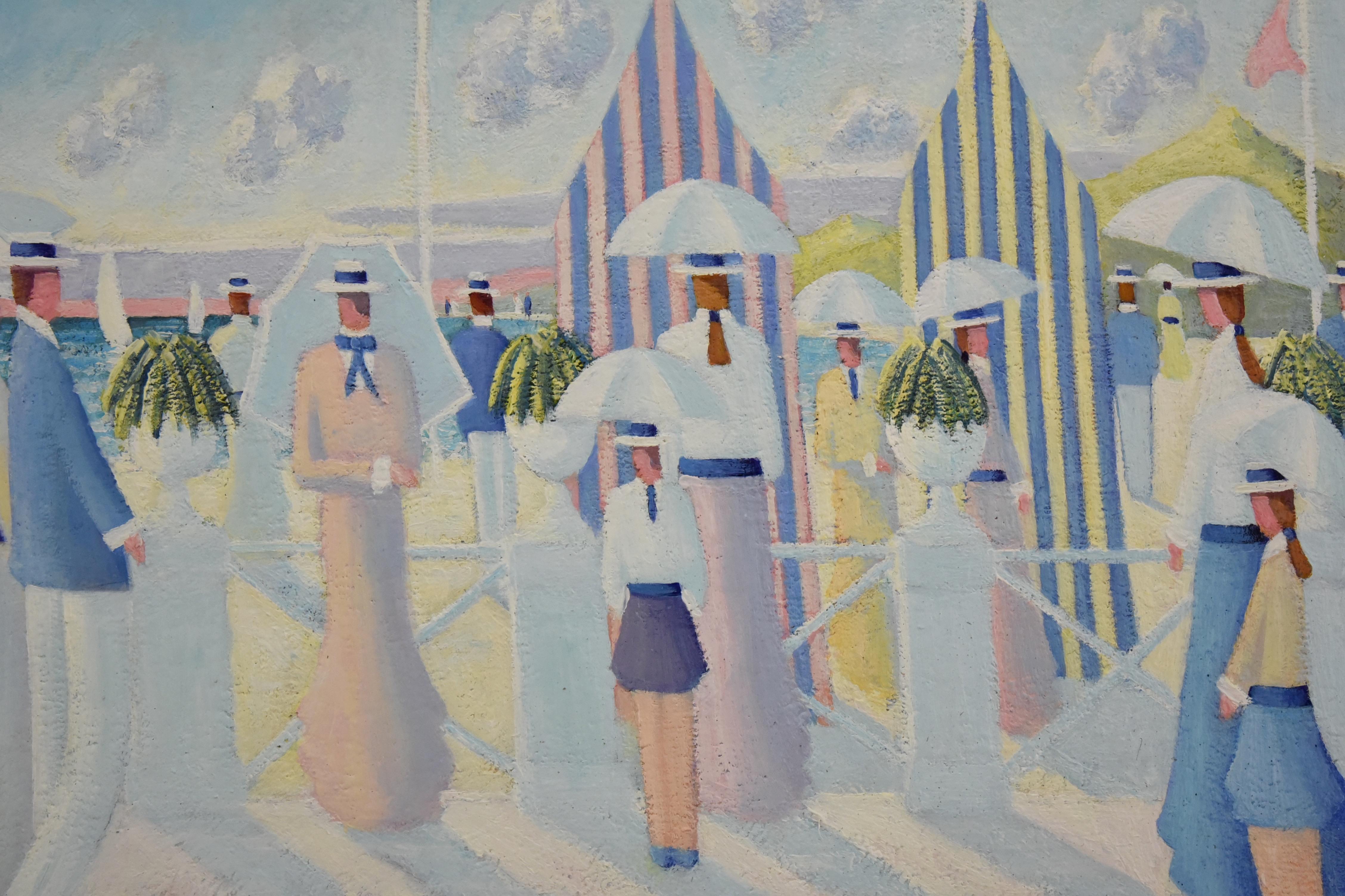 Painting of People on the Beach Promenade Deauville France by Paul Frans In Good Condition In Antwerp, BE