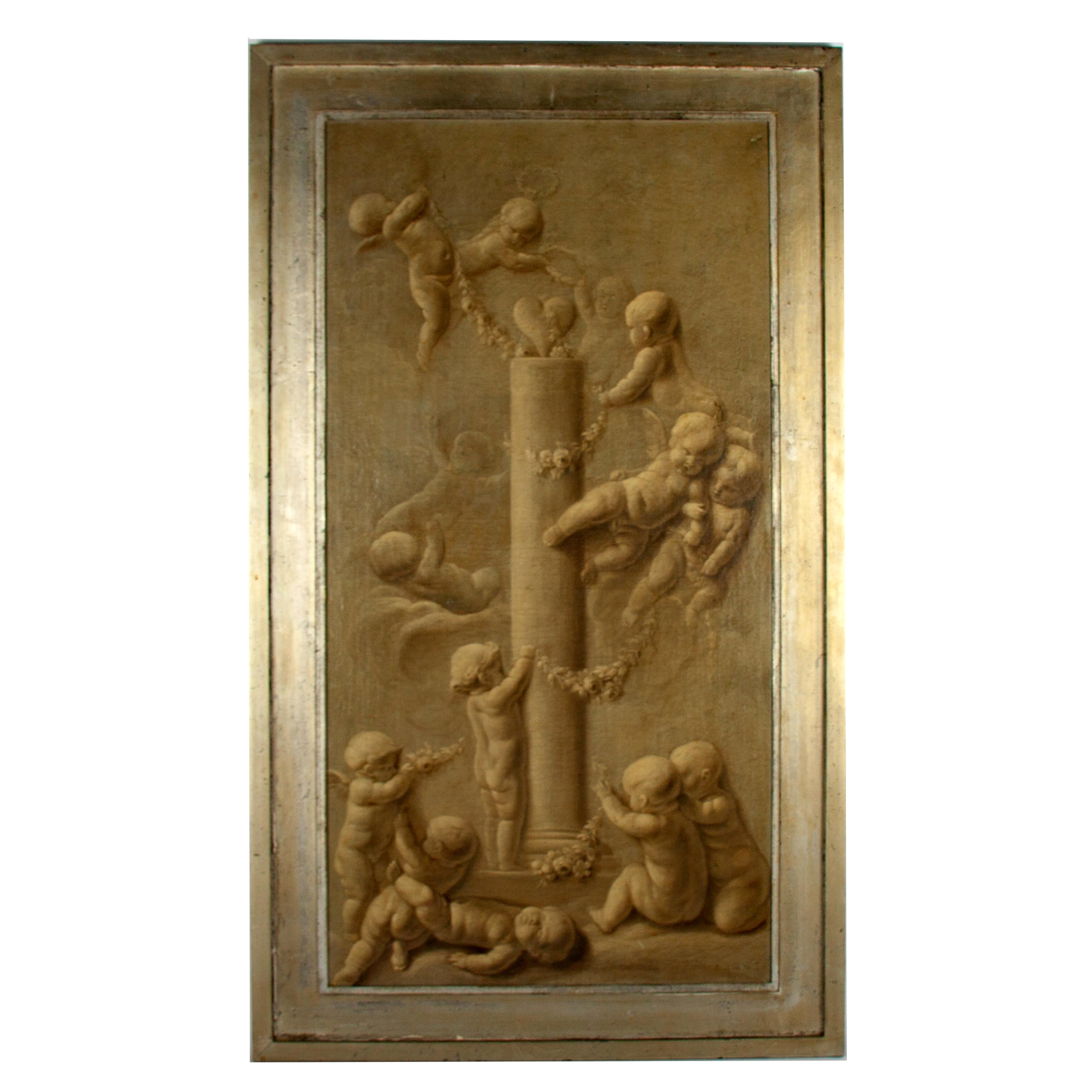 Gemälde von Putten  „Grisaille“ aus dem Süden der Niederlande, 18. Jahrhundert