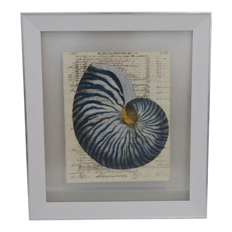 Painting of Red Nautilus on Manuscript Paper For Sale 6