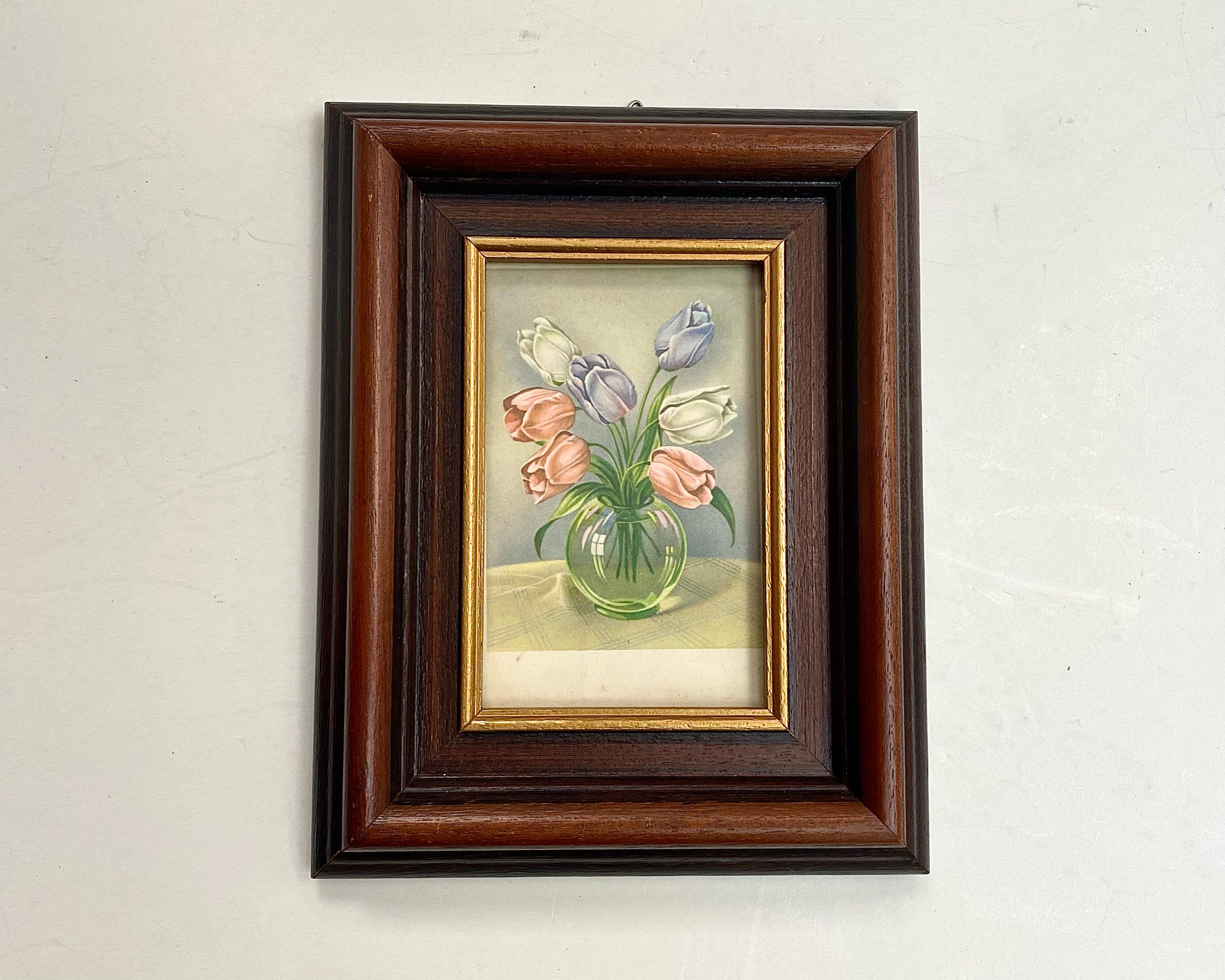Gemälde mit Rosen gerahmt im Shabby Chic-Stil Vintage-Wandschmuck, geblümt, Vintage (20. Jahrhundert) im Angebot