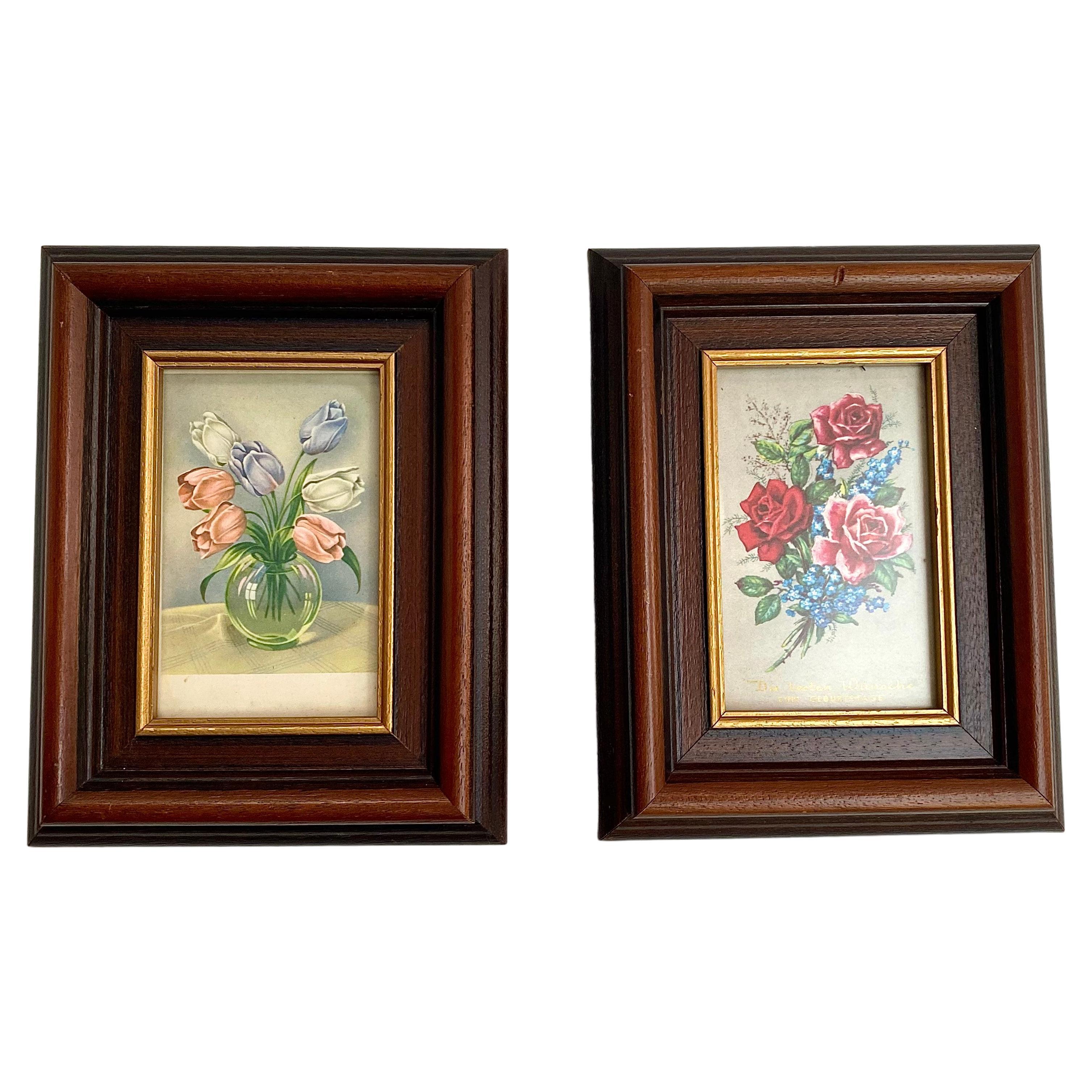 Painting of Roses Framed Shabby Chic Style Vintage Wall Decor Floral For Sale