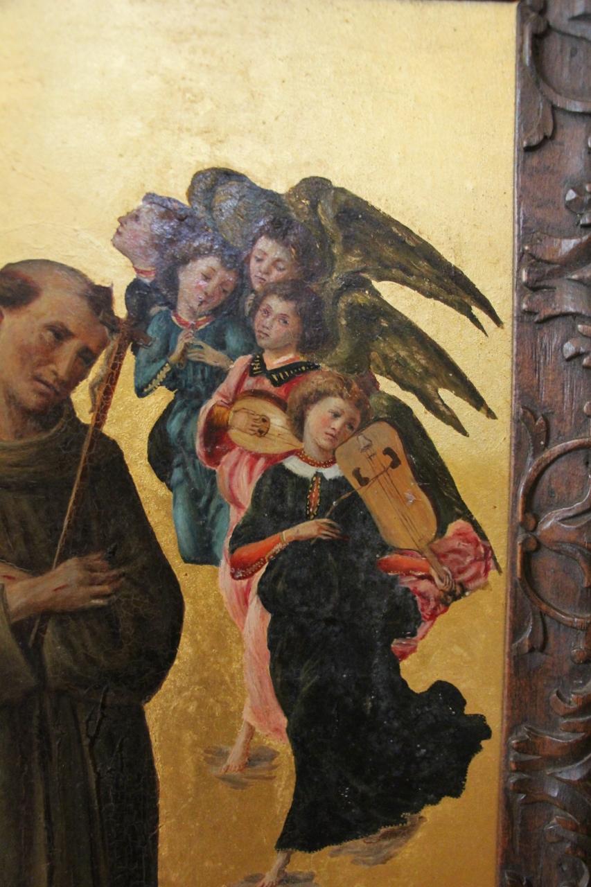 Painting Of Saint Francis Of Assisi With Angels After Sandro Botticelli In Good Condition For Sale In charmes, FR