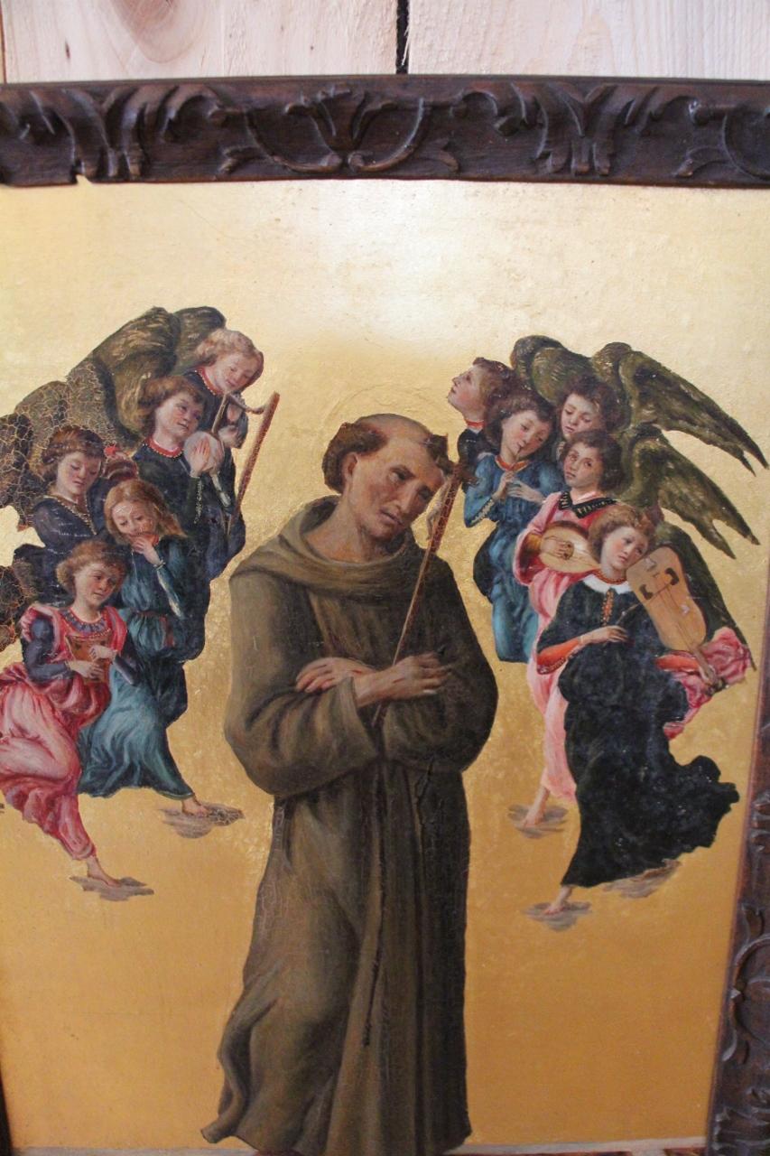 19th Century Painting Of Saint Francis Of Assisi With Angels After Sandro Botticelli For Sale