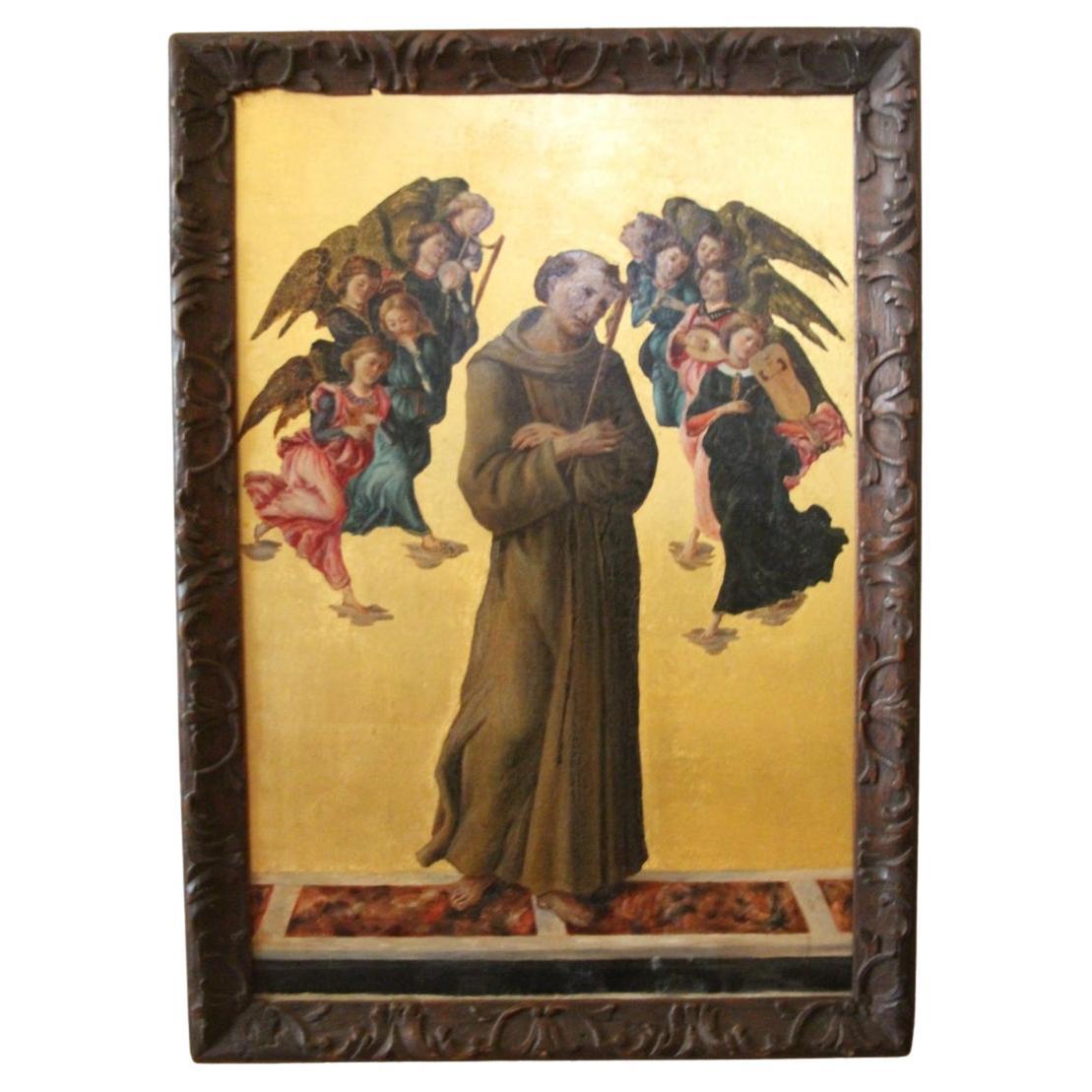 Painting Of Saint Francis Of Assisi With Angels After Sandro Botticelli For Sale