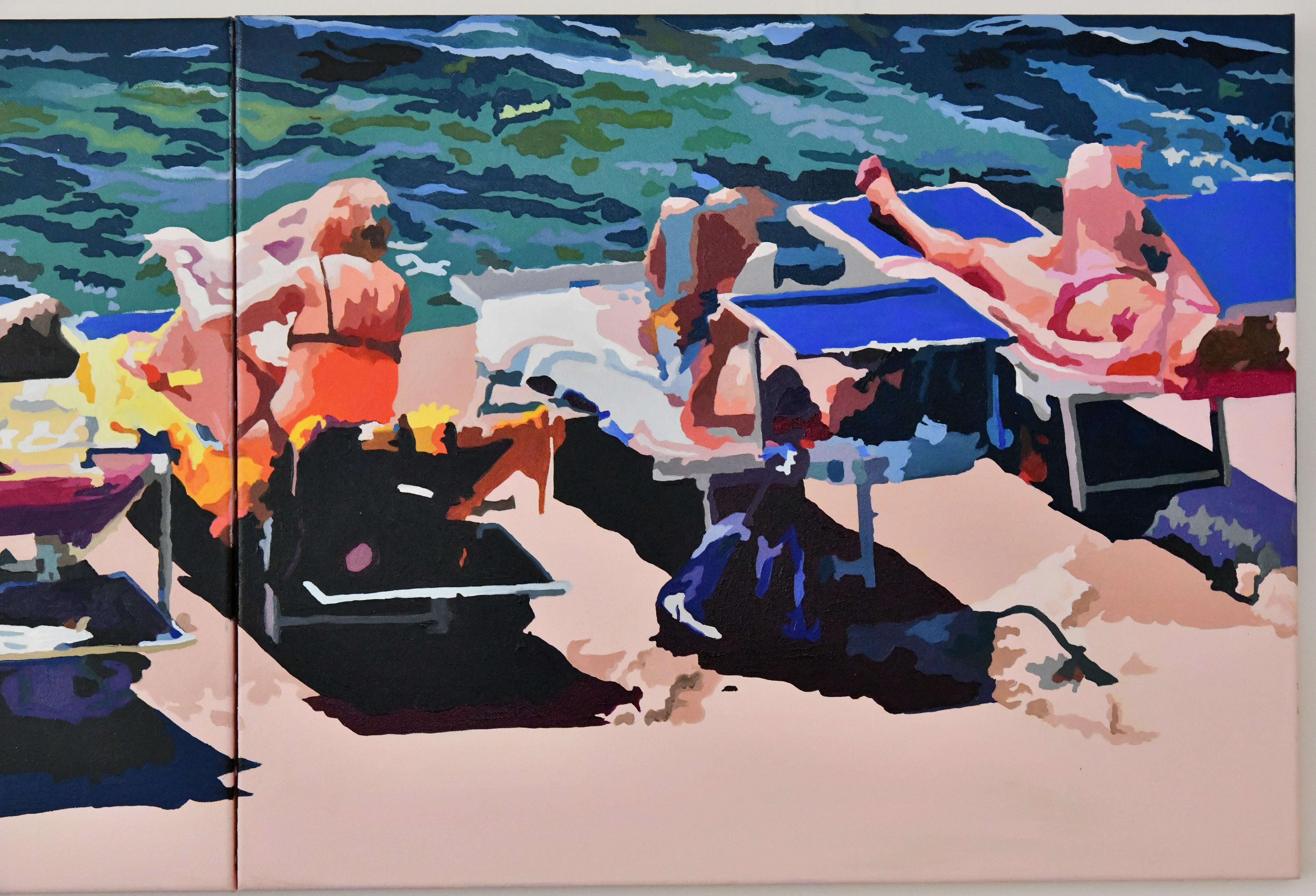 Moderno Quadro di bagnanti LE BAIN DE SEPTEMBRE di Carole Grandgirard. in vendita