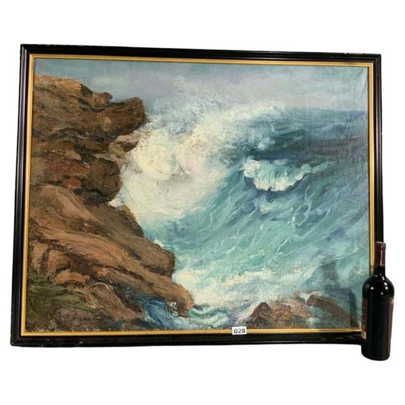 Painting of Surf Crashing on Rocks For Sale