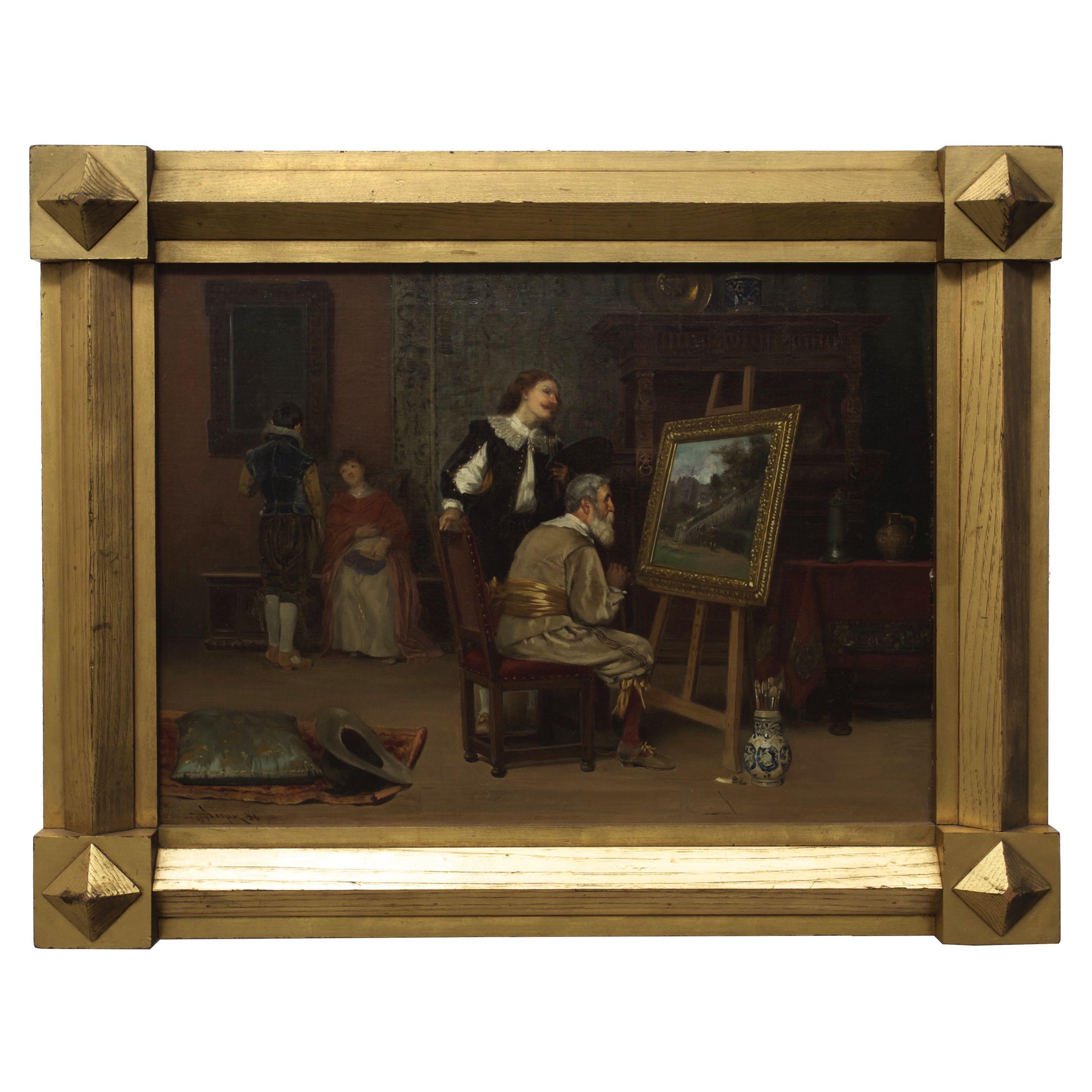 A humorous look at the relationship between the artist and his patron, Dolph (1835-1903) provides a historical context to this timeless moment by rooting it in the late medieval with period correct attention to even the smallest details. The patron