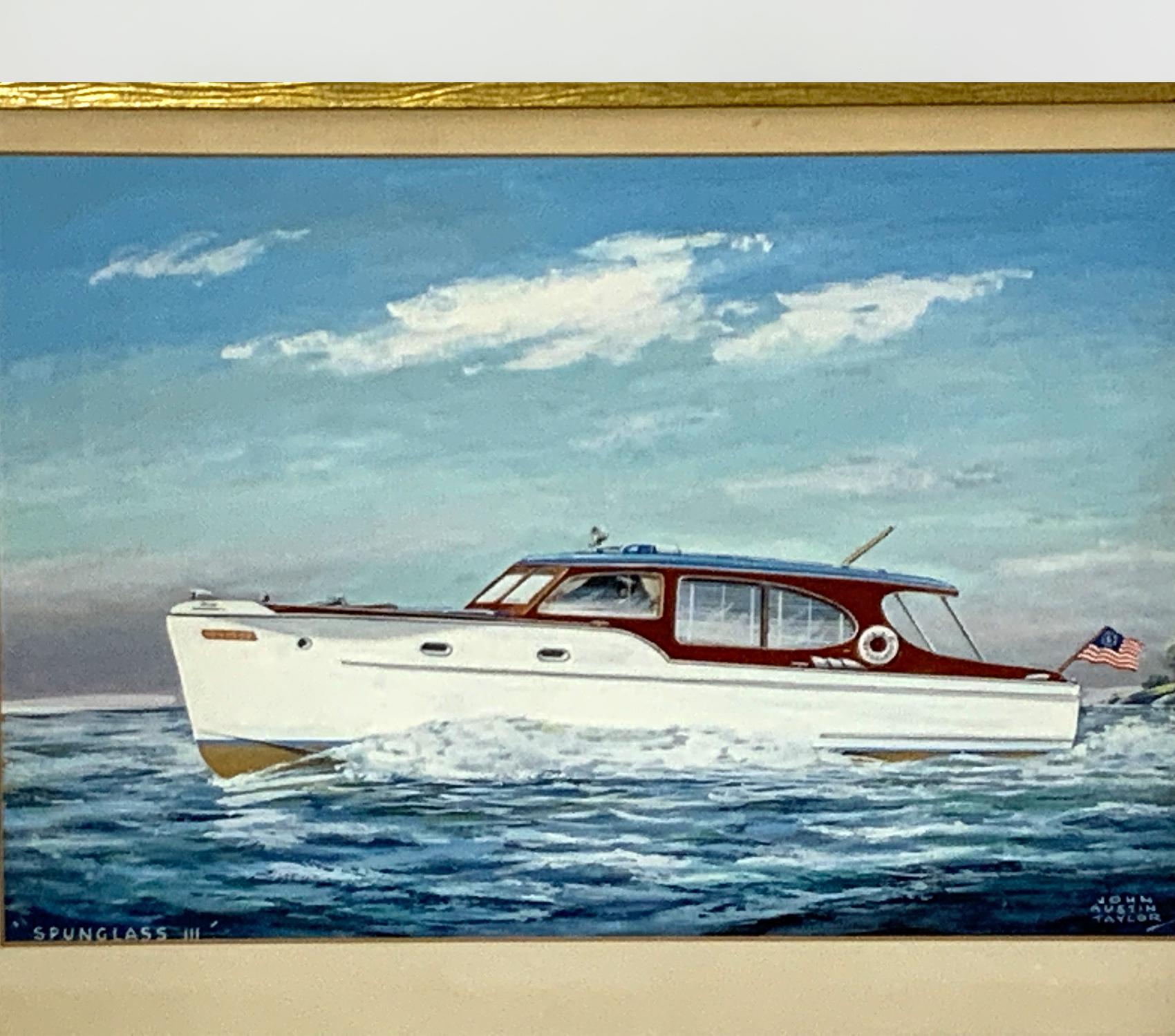 Hand-Painted Painting of the Cabin Cruiser Spun Glass III For Sale