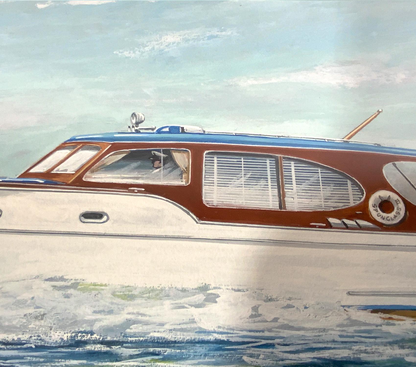Canvas Painting of the Cabin Cruiser Spun Glass III For Sale