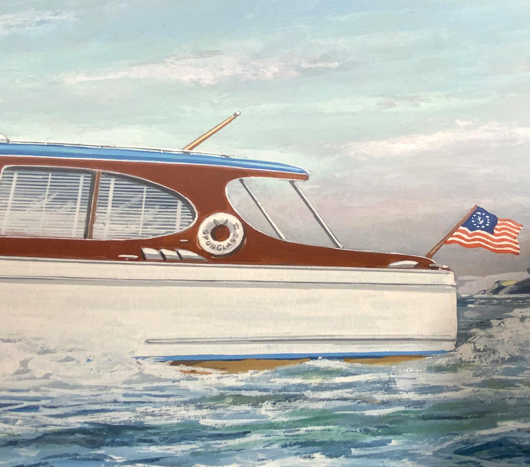 Painting of the Cabin Cruiser Spun Glass III For Sale 1