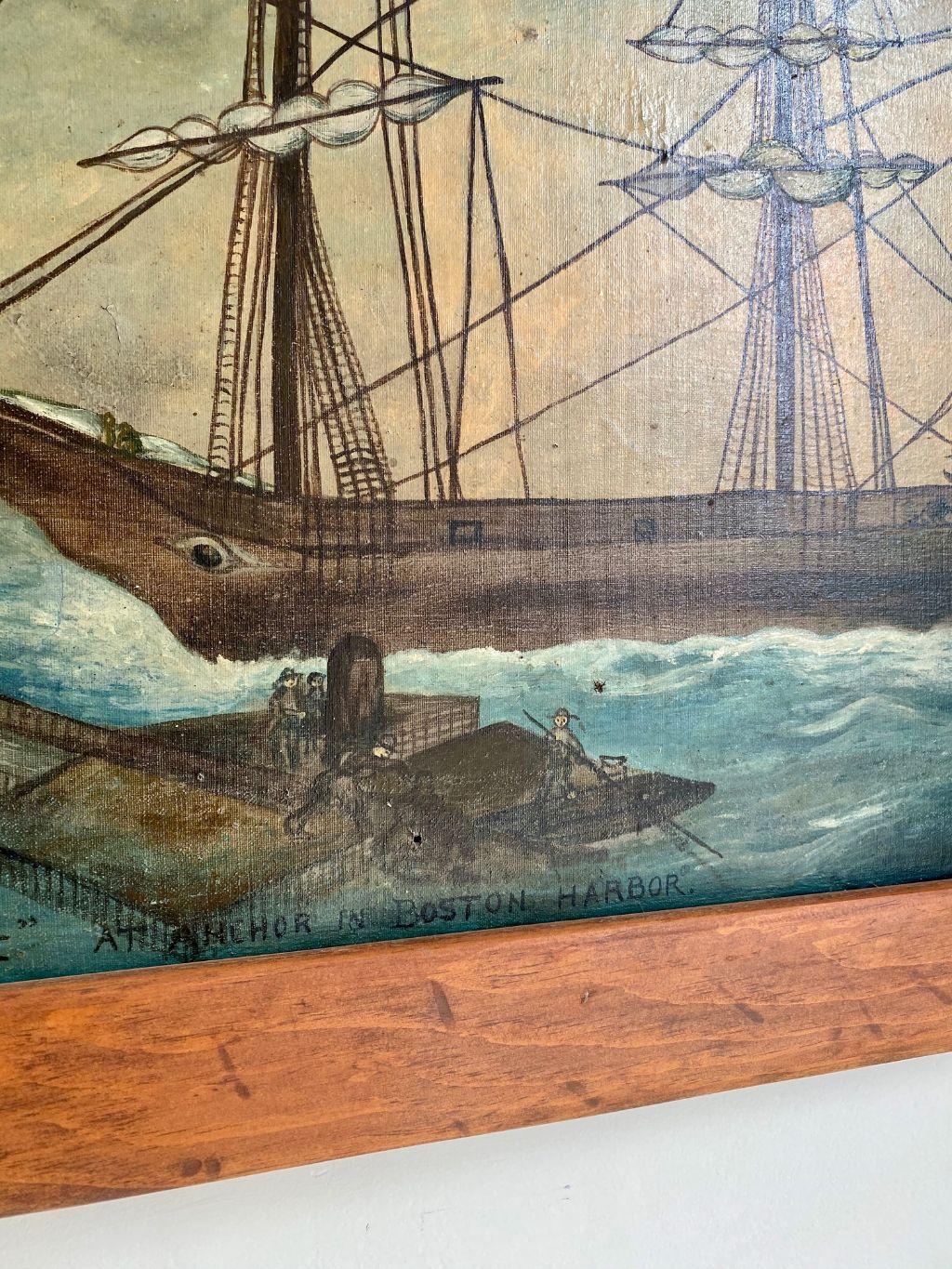 Hand-Painted Painting of Clipper Ship 'Witch of the Wave at Anchor in Boston Harbor' ca 1850