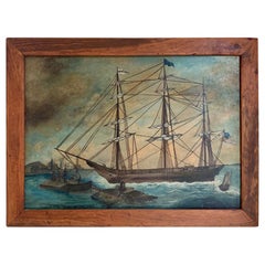 Antique Painting of Clipper Ship 'Witch of the Wave at Anchor in Boston Harbor' ca 1850