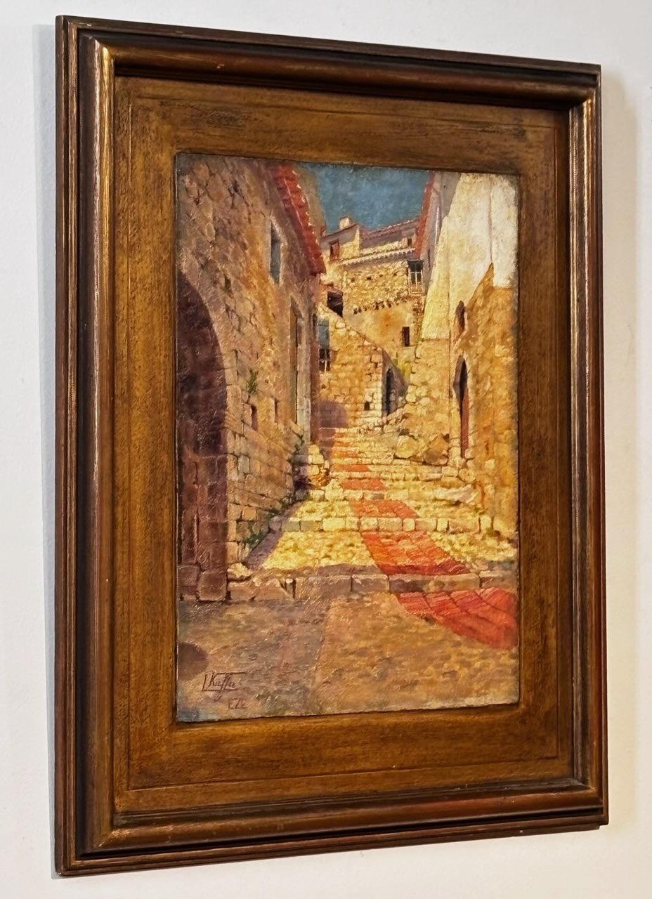 Dipinto a mano Quadro del villaggio della Costa Azzurra Eze di Louis Kieffer, inizio XX secolo in vendita