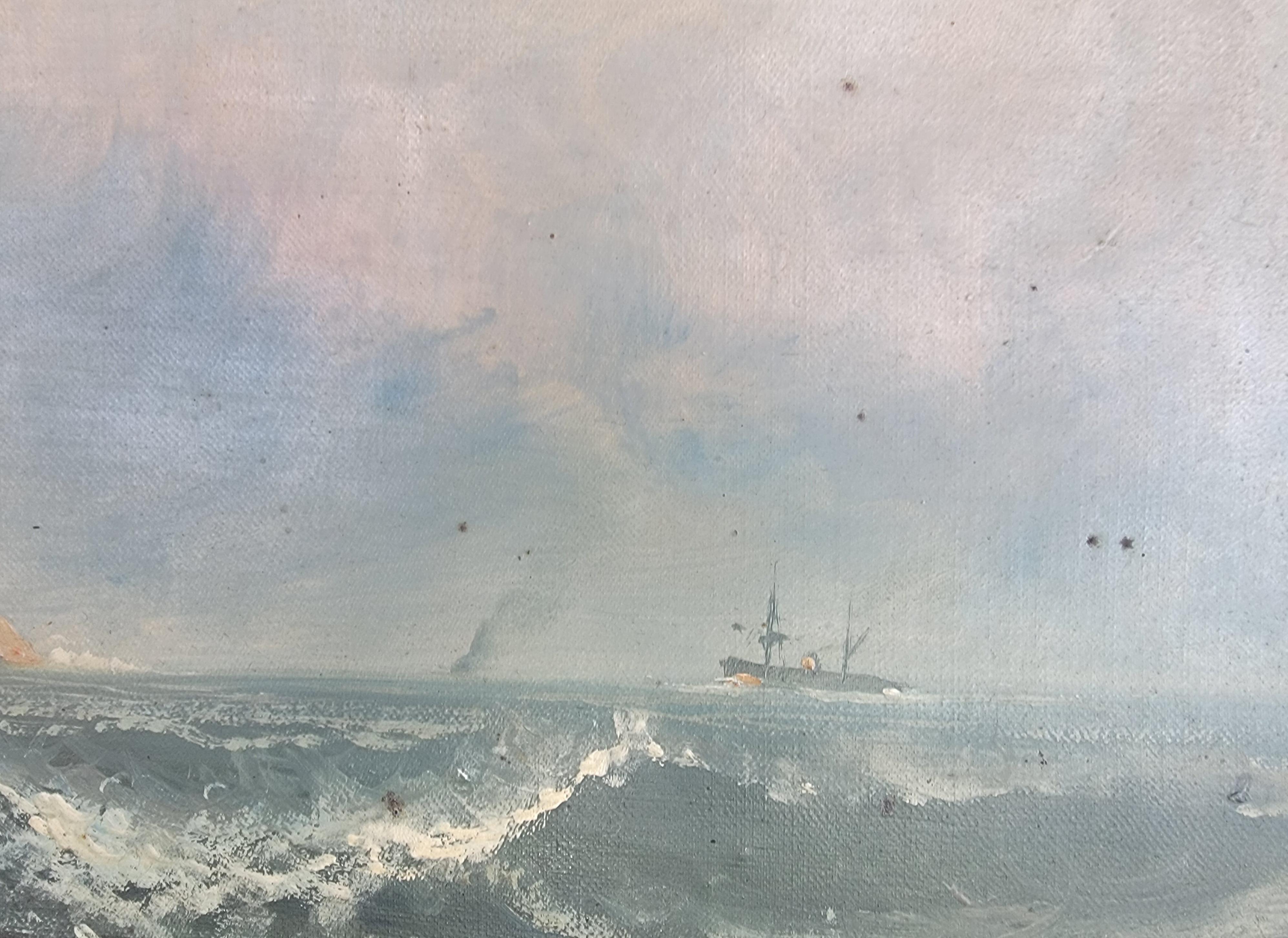 Primitive Painting of the Historic Bonita Lighthouse Marin California 19th Century For Sale