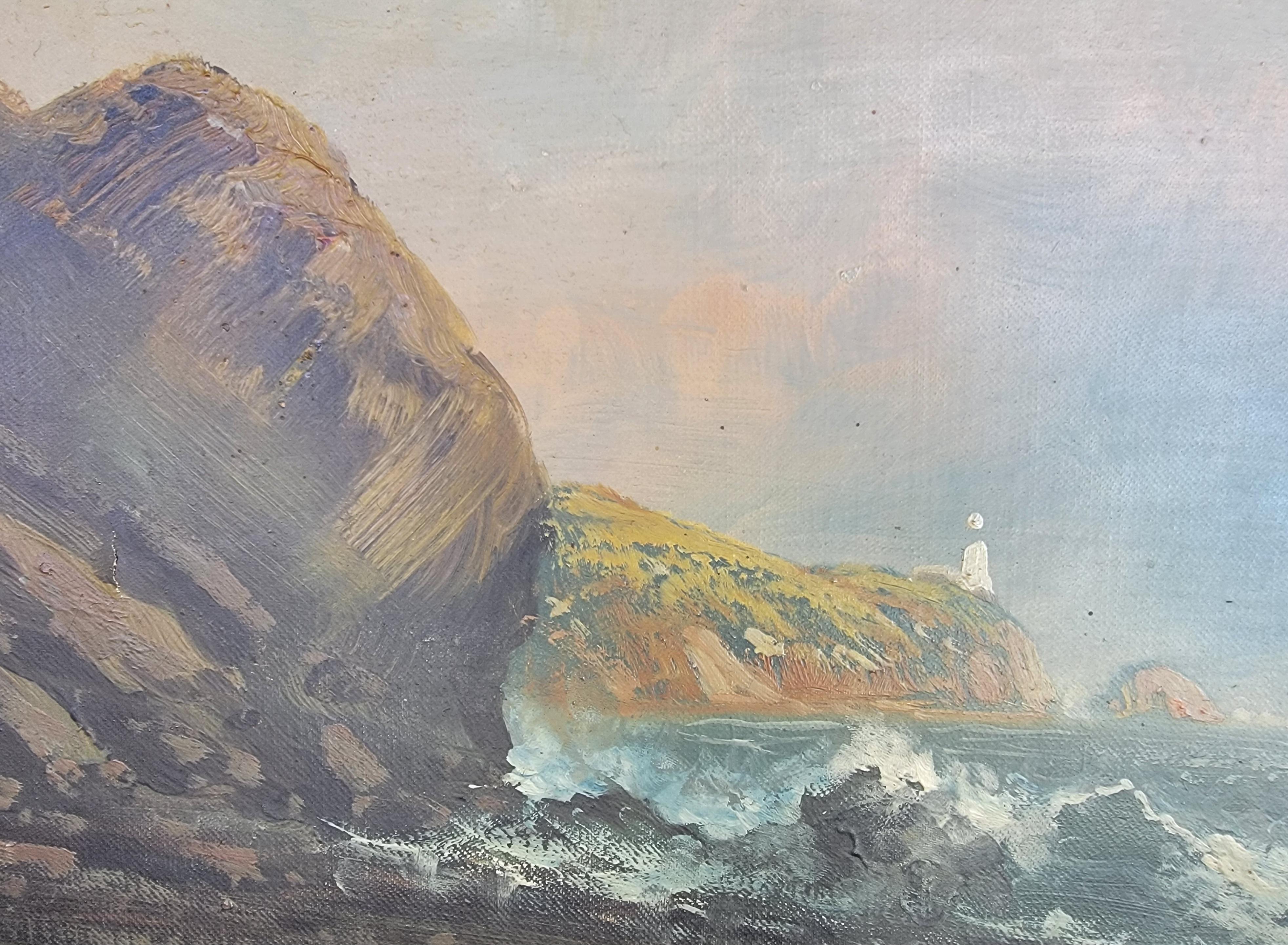 Painting of the Historic Bonita Lighthouse Marin California 19th Century In Good Condition For Sale In Fulton, CA