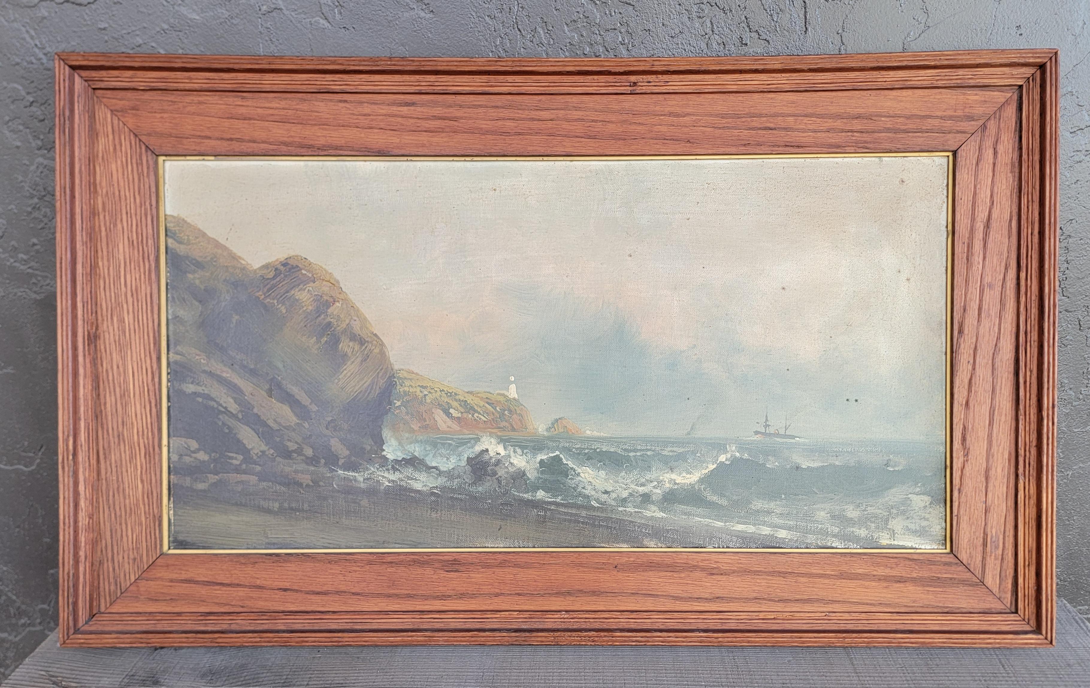 Canvas Painting of the Historic Bonita Lighthouse Marin California 19th Century For Sale