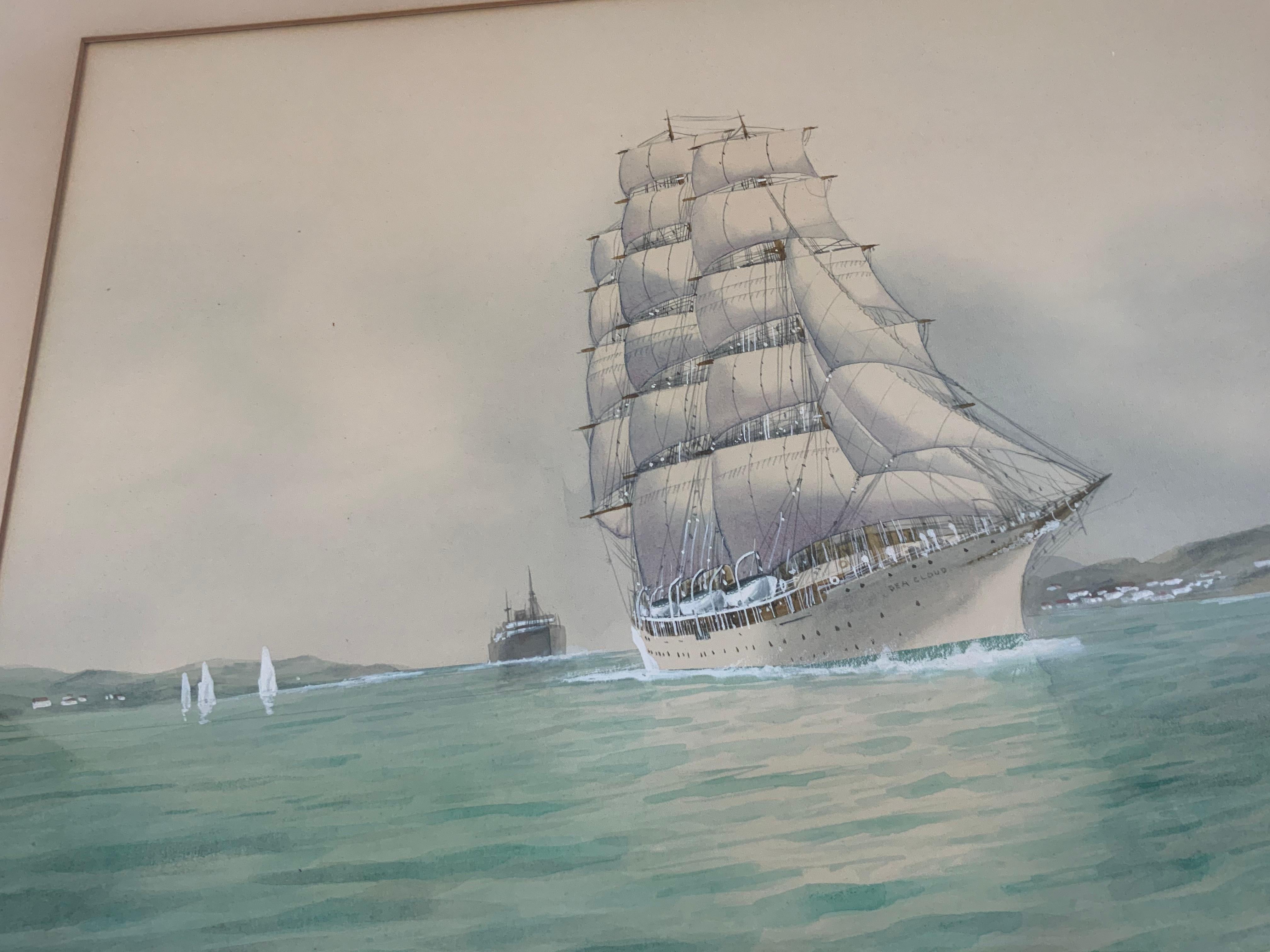 Canvas Painting of the Post Yacht Sea Cloud For Sale