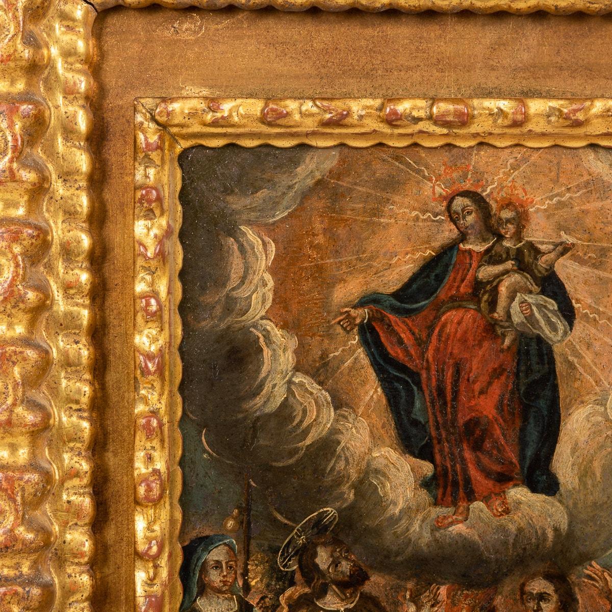 Peinture de la Vierge Marie tenant le bébé Christ (Cusco, Pérou) en vente 5