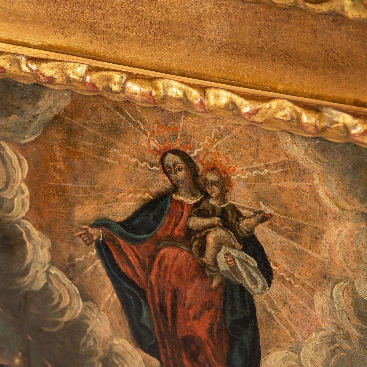 Peinture de la Vierge Marie tenant le bébé Christ (Cusco, Pérou) en vente 10