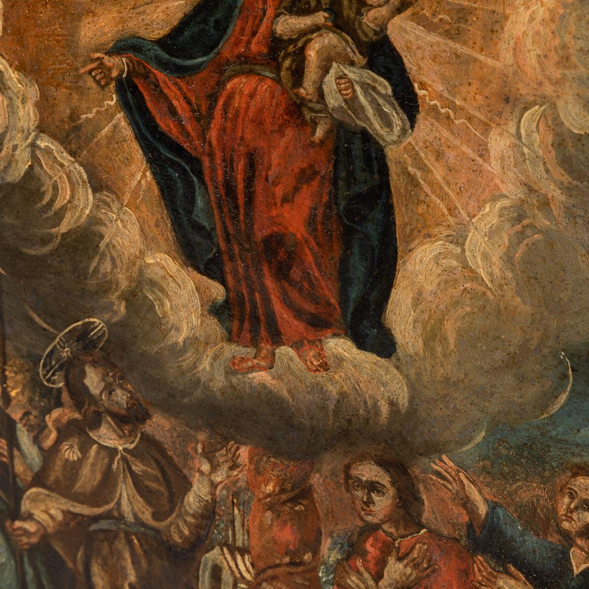 Peinture de la Vierge Marie tenant le bébé Christ (Cusco, Pérou) en vente 11