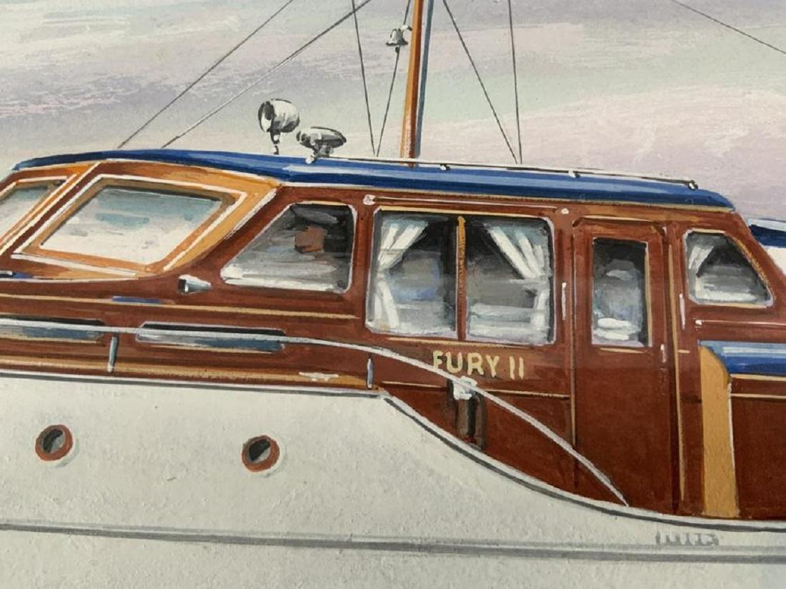 Painting of the Yacht Fury II by John Austin Taylor In Good Condition In Norwell, MA