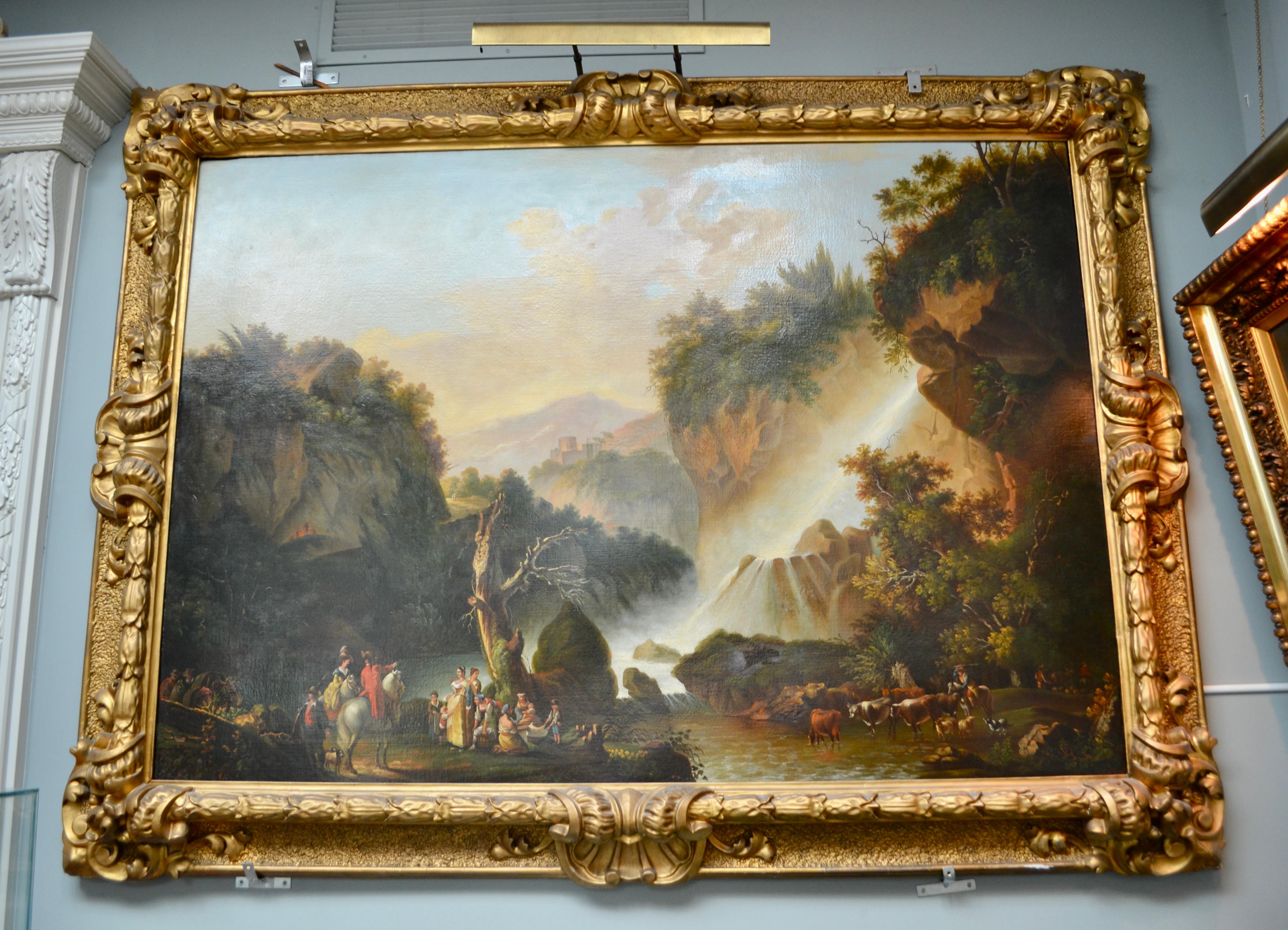 Painting of Travellers at Tivoli Falls Outside Rome After Claude Joseph Vernet For Sale 4