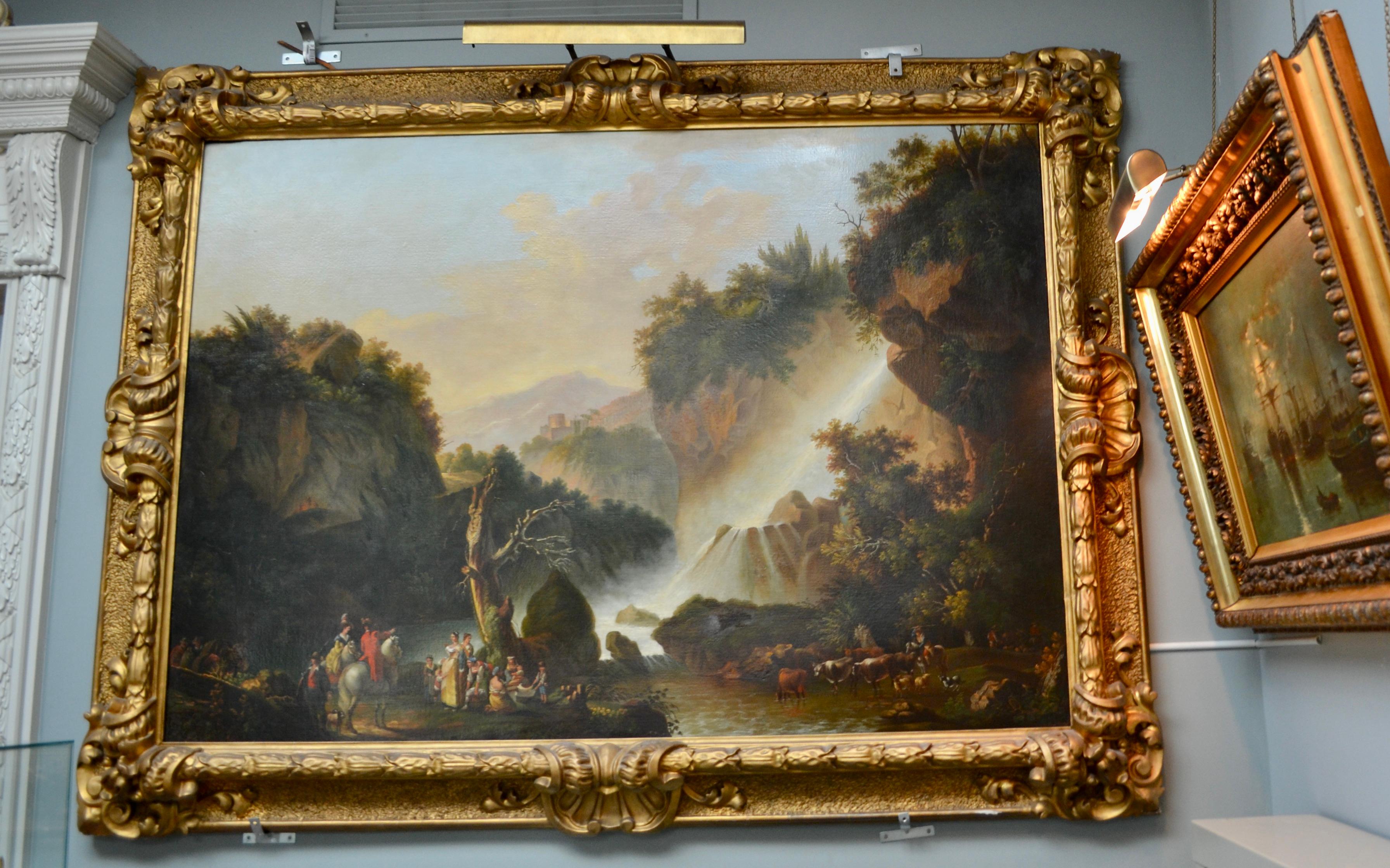 Painting of Travellers at Tivoli Falls Outside Rome After Claude Joseph Vernet For Sale 5