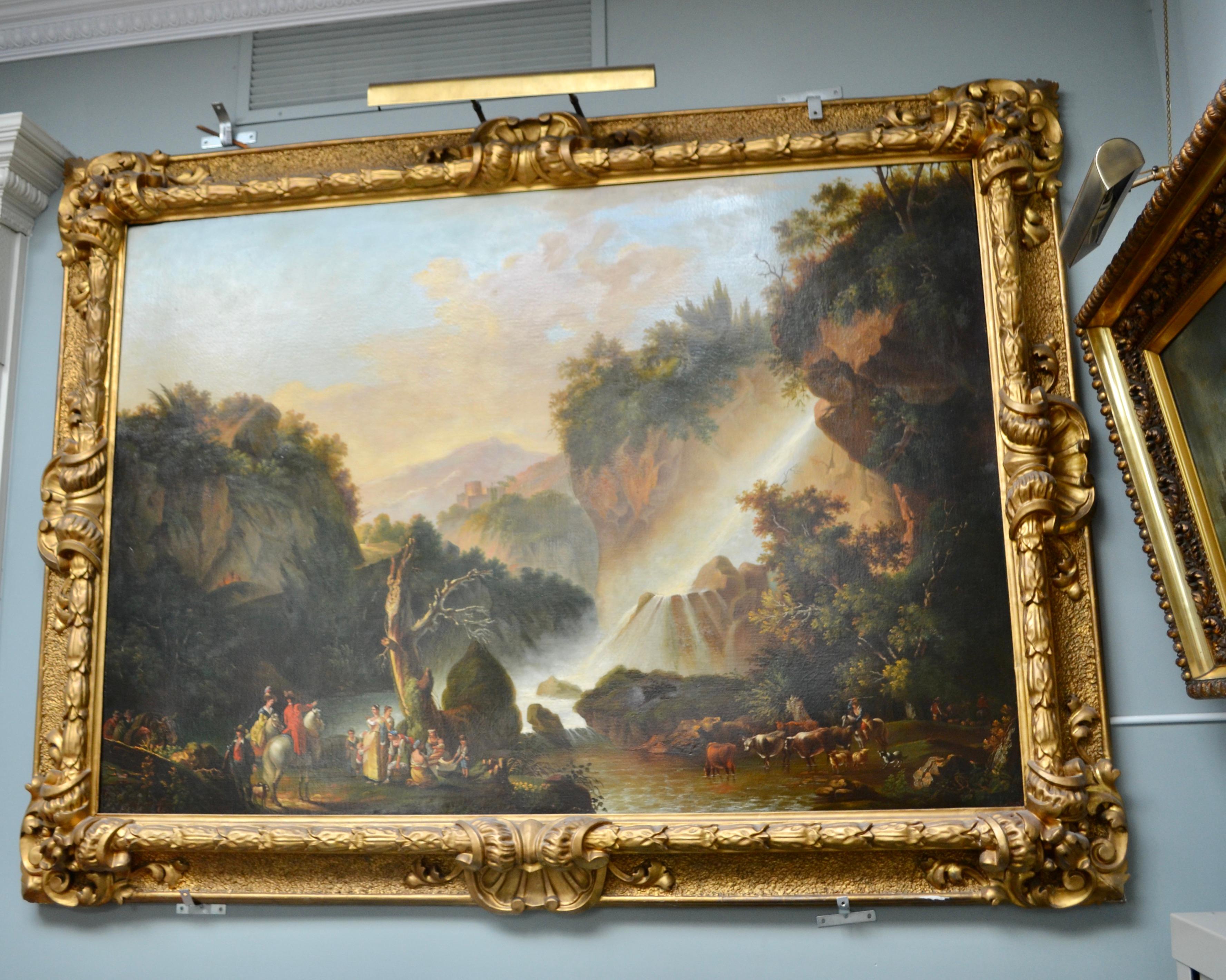 Painting of Travellers at Tivoli Falls Outside Rome After Claude Joseph Vernet For Sale 6