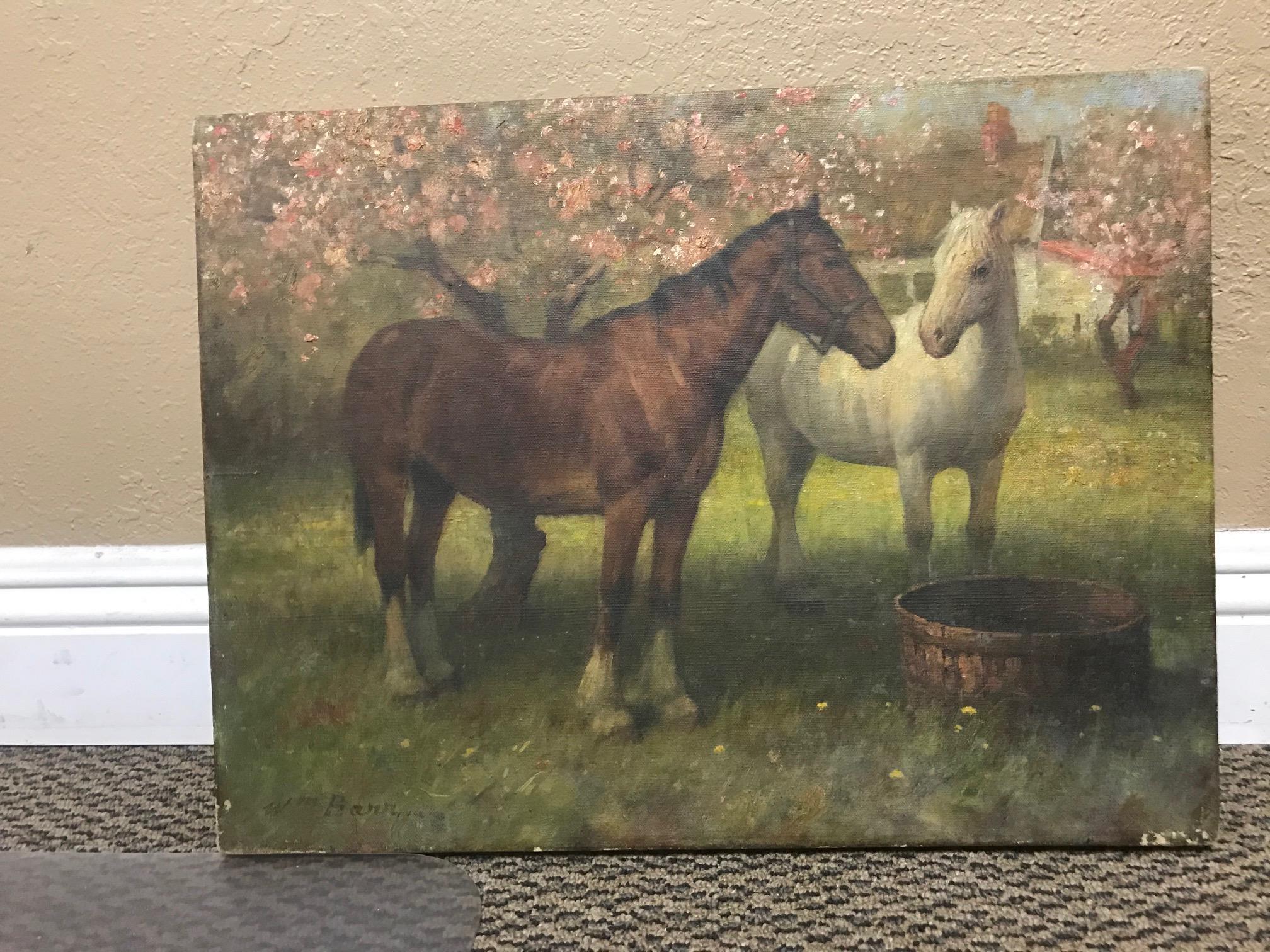 Painting of Two Horses in a Field, Oil on Canvas For Sale 2