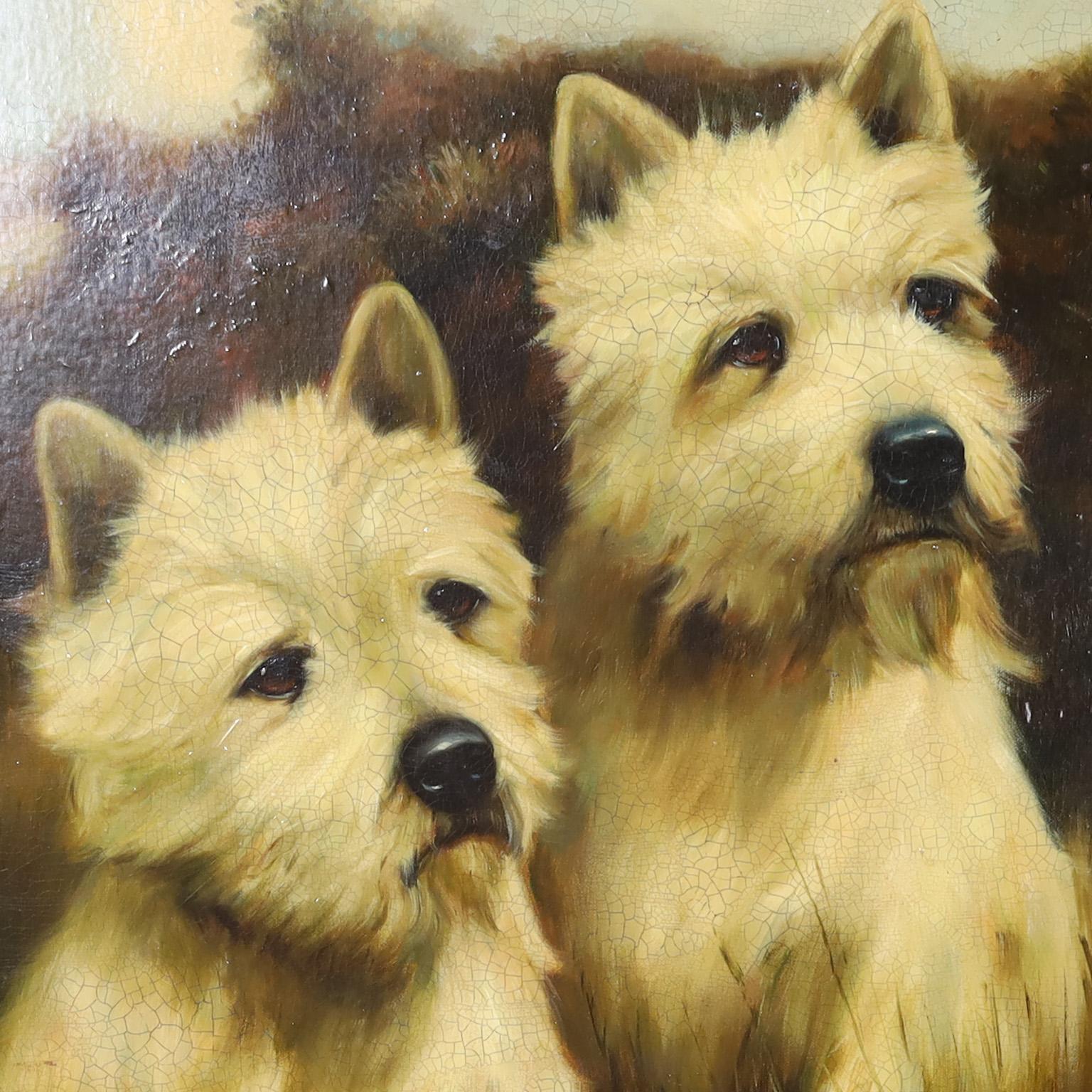Oiled Painting of Two Westie Terriers in a Landscape For Sale