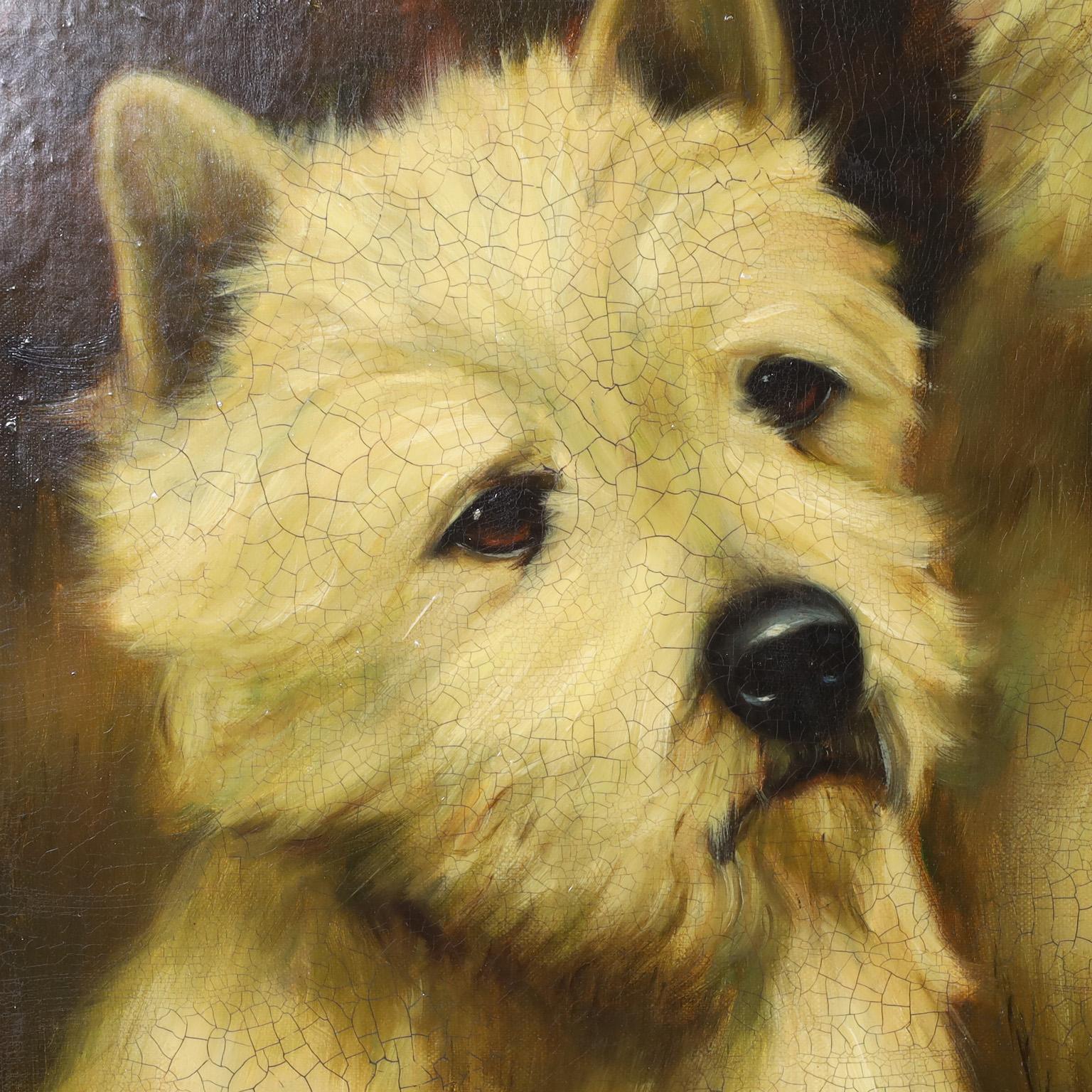 Painting of Two Westie Terriers in a Landscape In Good Condition For Sale In Palm Beach, FL