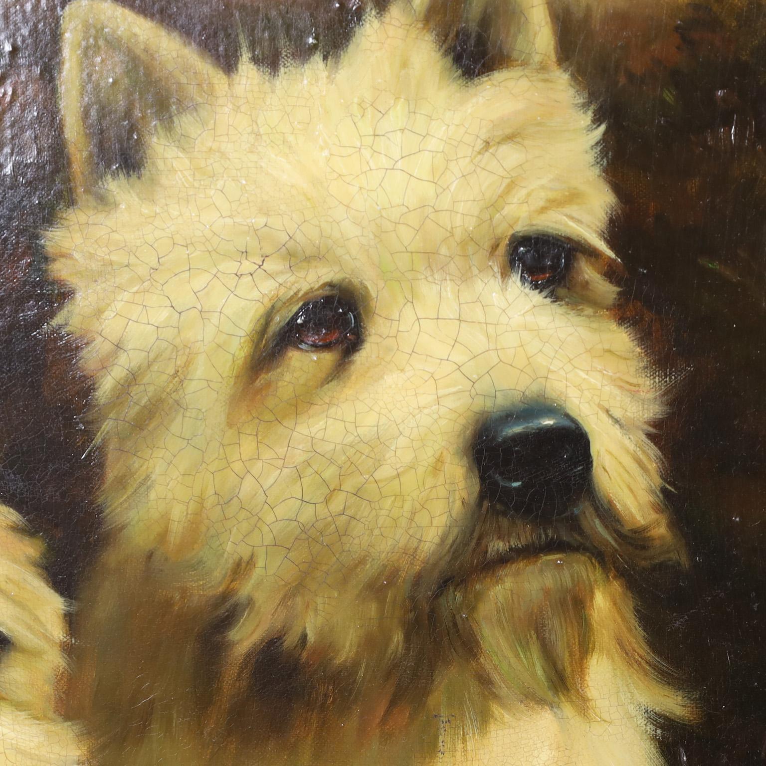 20th Century Painting of Two Westie Terriers in a Landscape For Sale
