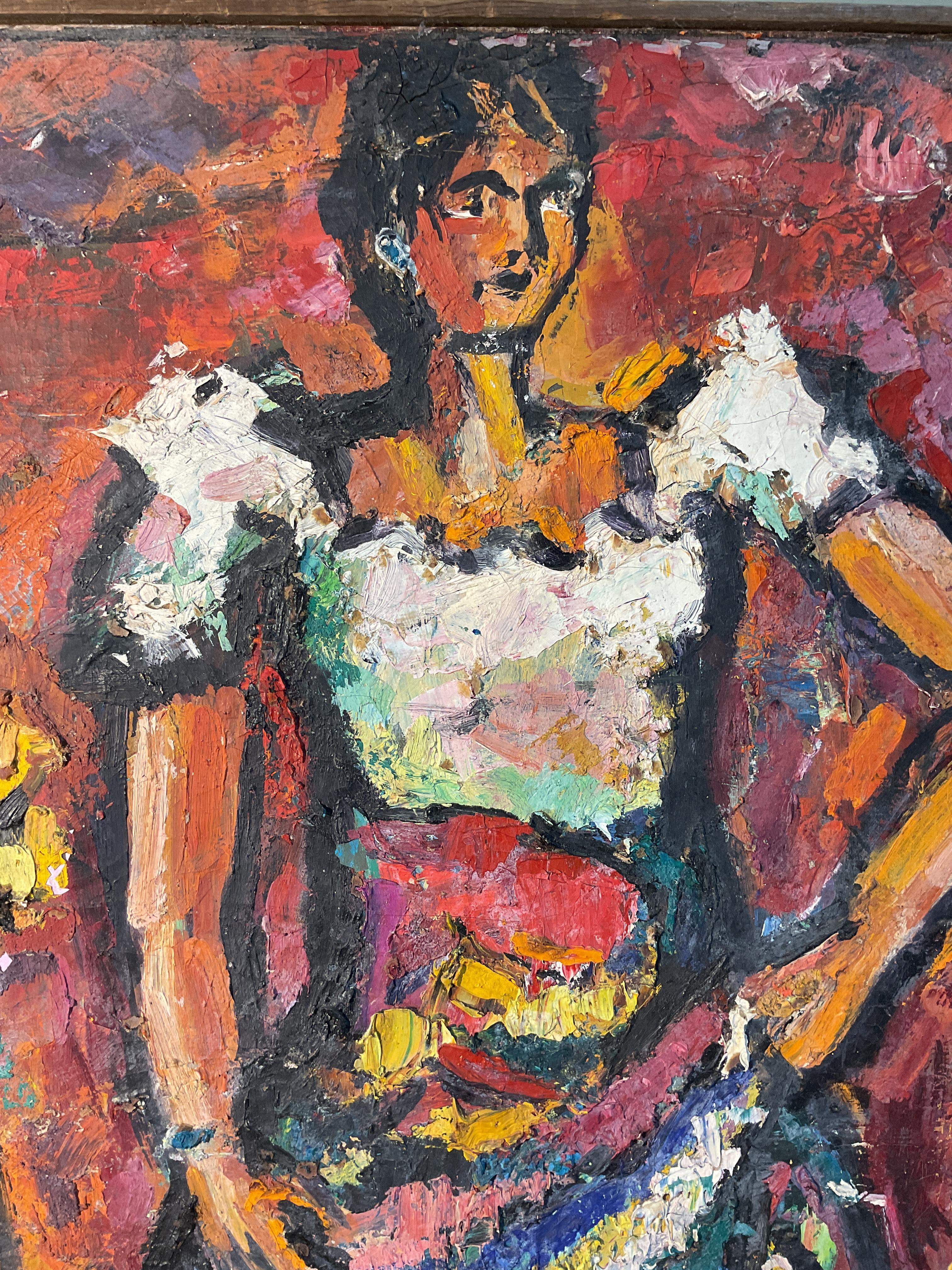 Painting of Woman in Colorful Skirt In Fair Condition For Sale In Augusta, GA