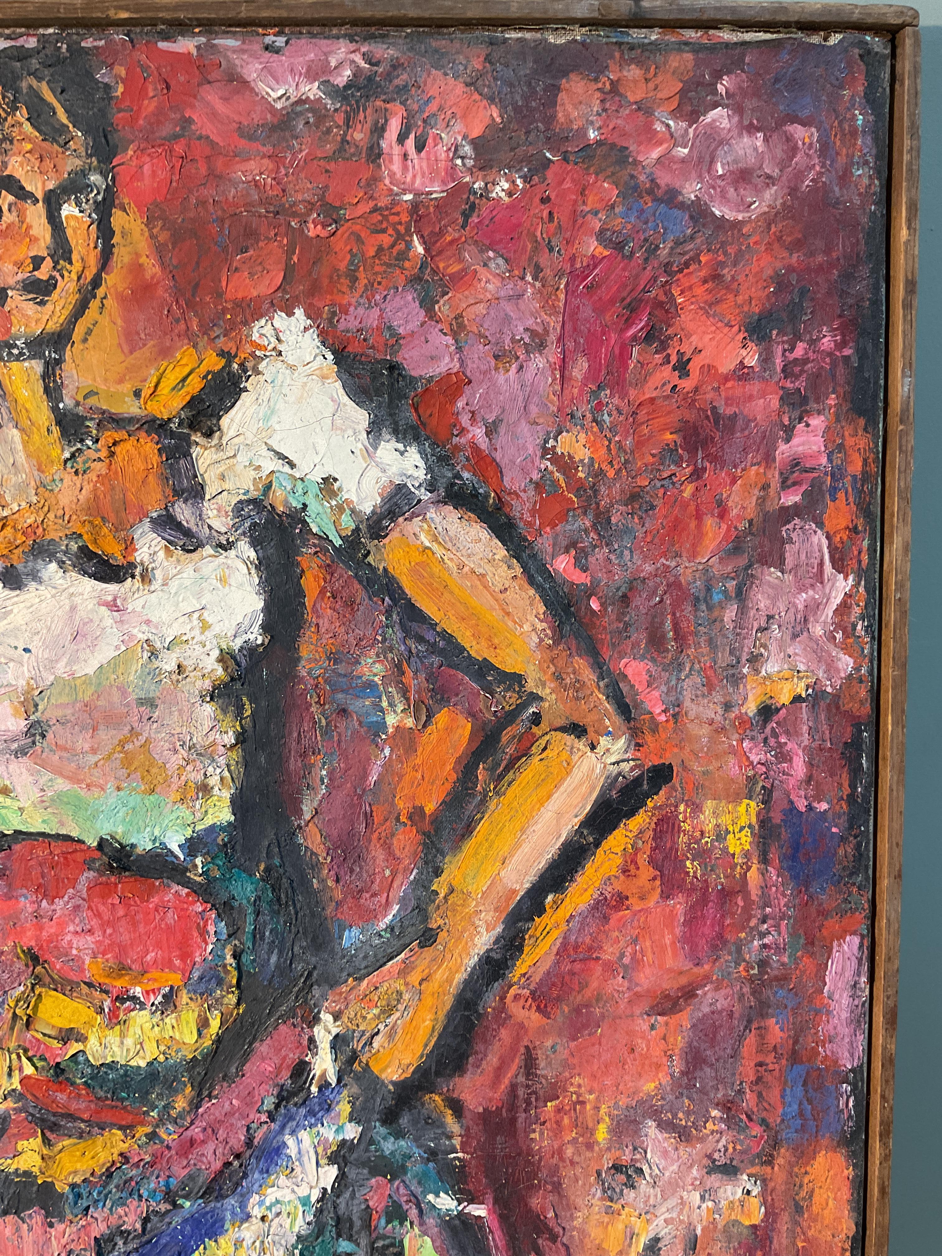 20th Century Painting of Woman in Colorful Skirt For Sale