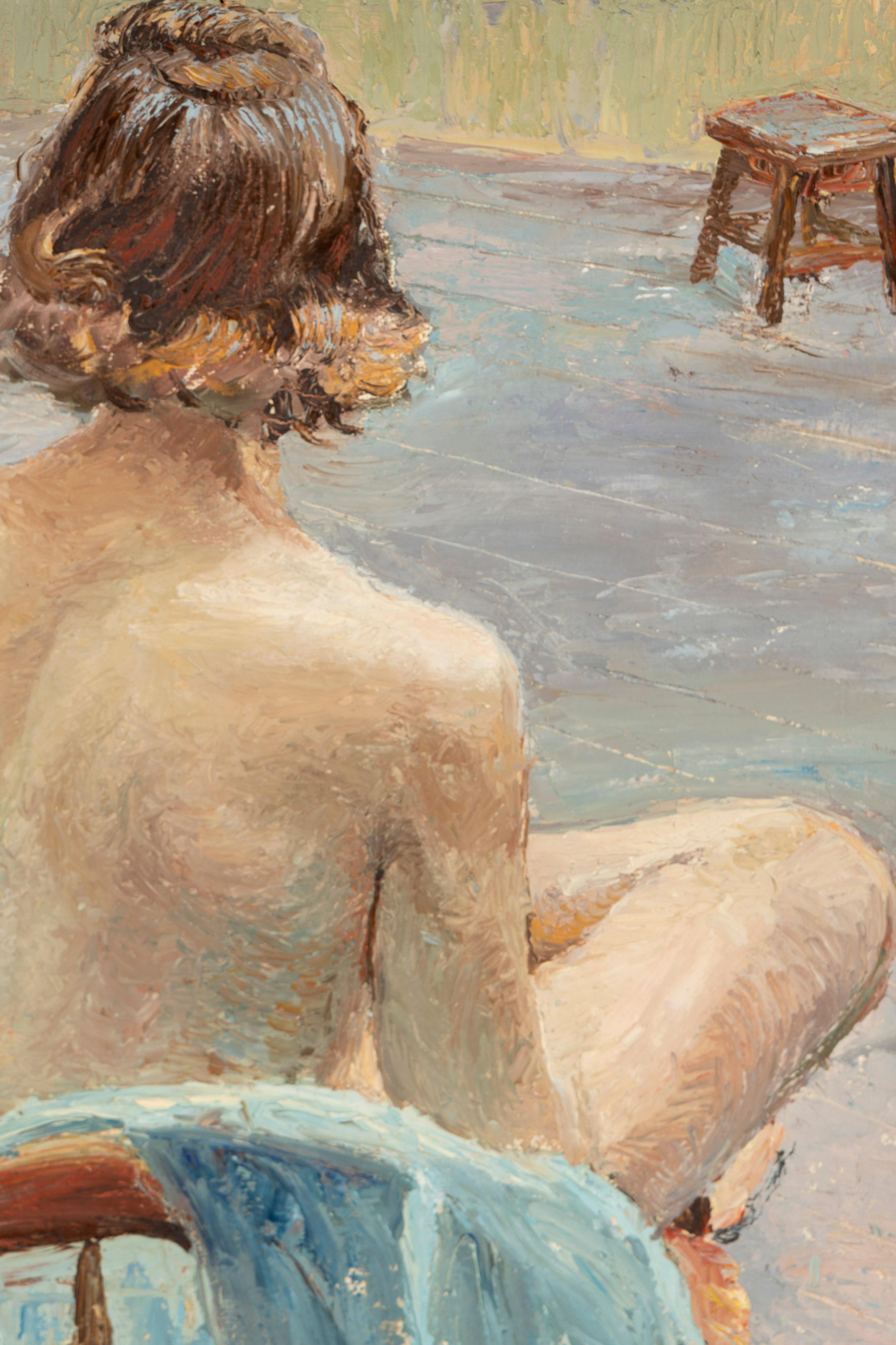 North American Painting of Woman on Chair, Oil on Panel, Unframed, Artist Unknown, US For Sale