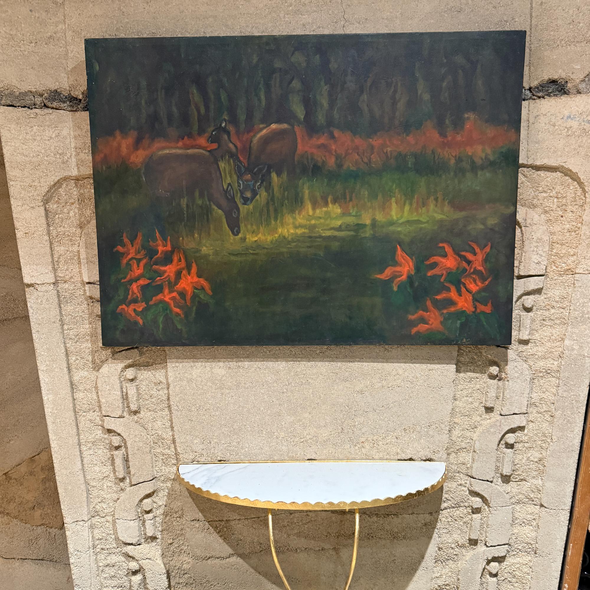 Gemälde Öl Leinwand Folk Art Landschaft Stillleben Marjorie Weaver (Moderne der Mitte des Jahrhunderts) im Angebot