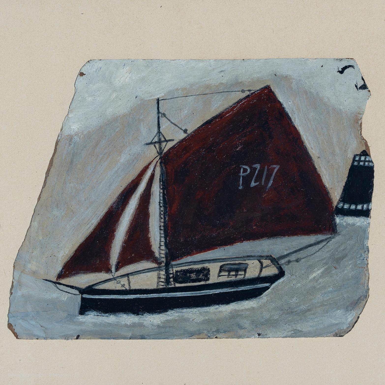Gemälde, Öl, Naive Cutter Boat Spirit, Alfred Wallis, Öllänge, 40 cm, 16 (Moderne der Mitte des Jahrhunderts) im Angebot