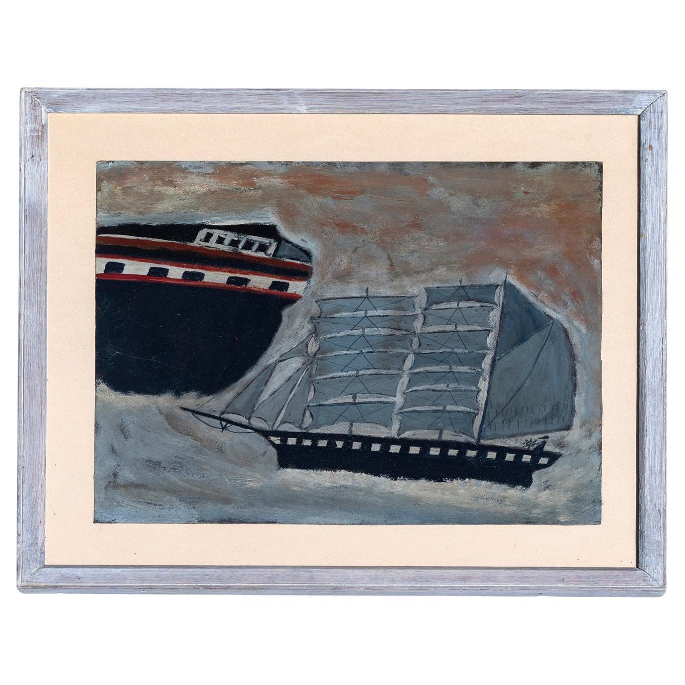 Pittura ad olio naïf Topmast schooner Spirit of Alfred Wallis Lunghezza 53,5cm 21"