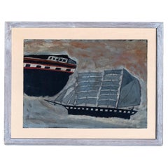 Pittura ad olio naïf Topmast schooner Spirit of Alfred Wallis Lunghezza 53,5cm 21"