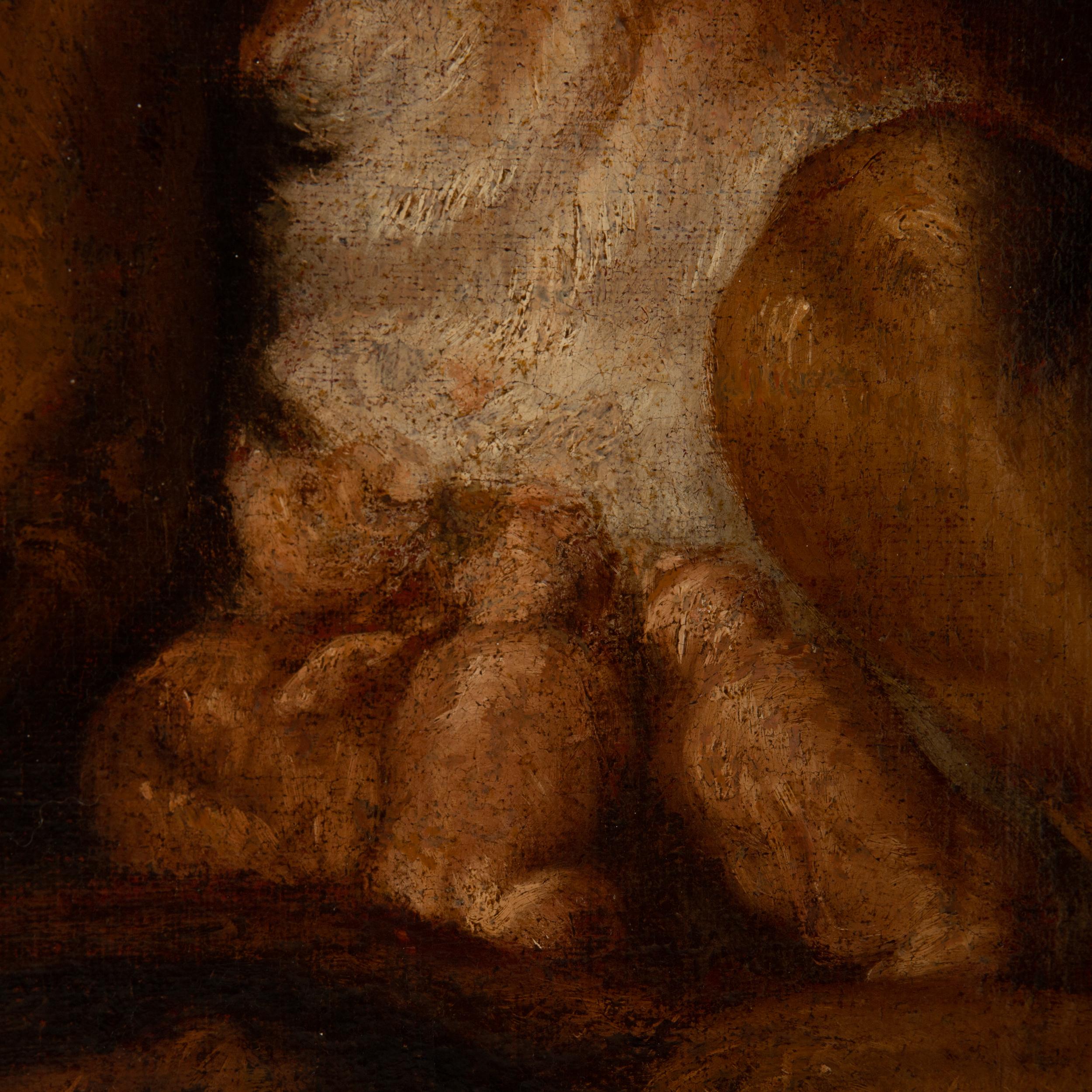 Bois Peinture à l'huile sur toile d'époque baroque, cadre d'origine baroque noir en vente
