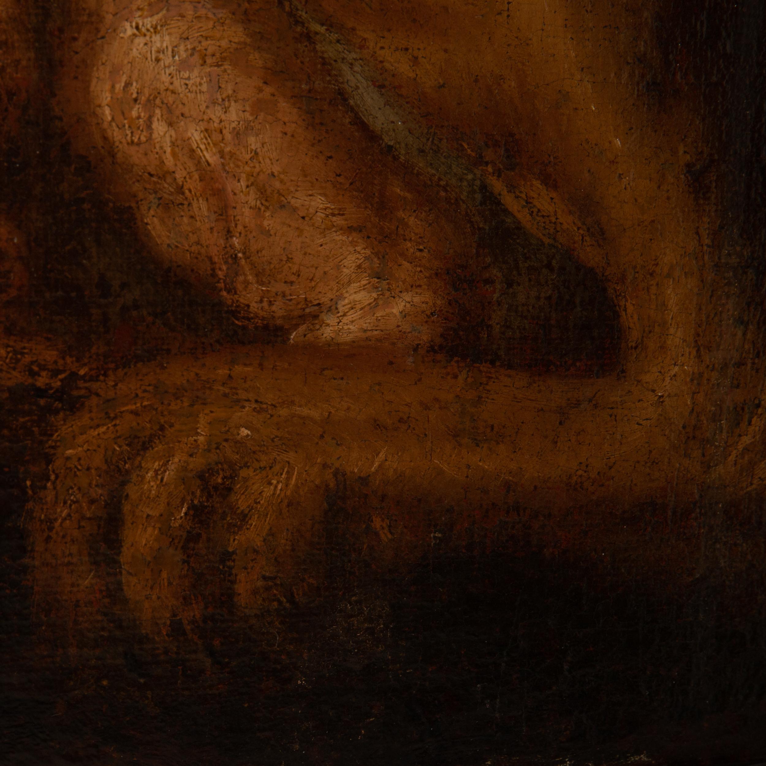 Peinture à l'huile sur toile d'époque baroque, cadre d'origine baroque noir en vente 1