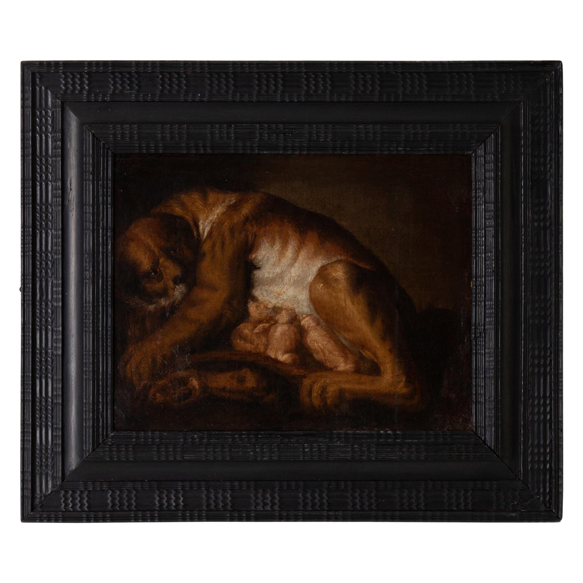 Peinture à l'huile sur toile d'époque baroque, cadre d'origine baroque noir en vente