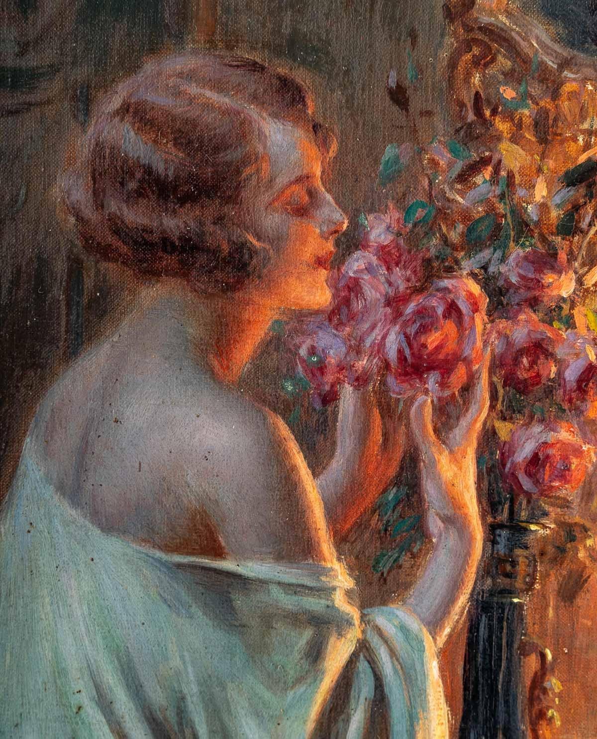 Art Nouveau Painting, Oil on Canvas by Delphin Enjolras, 1900 For Sale