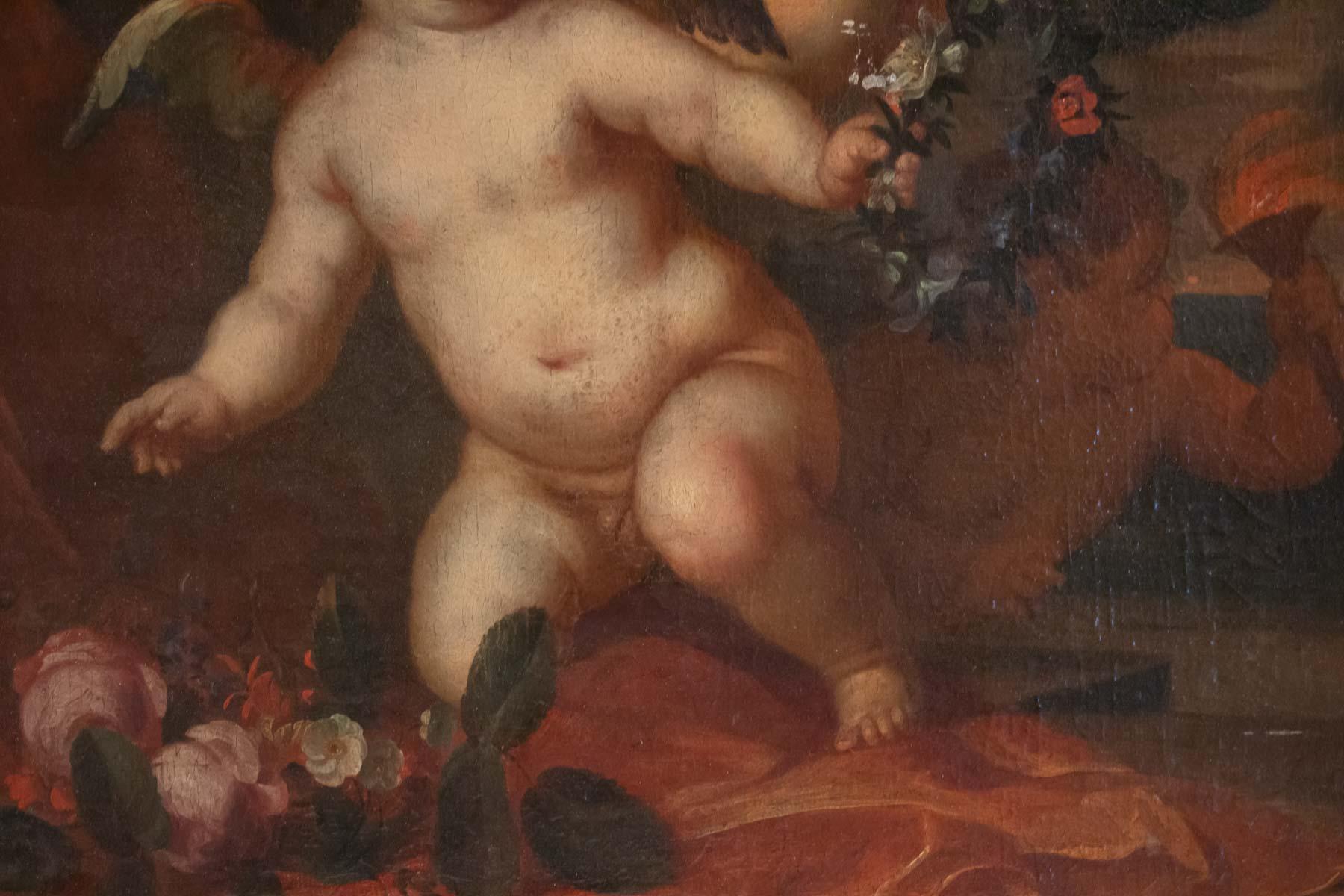 Peinture, Huile sur toile, Flemish, 17ème siècle, Représentation des trois amours Bon état à Saint-Ouen, FR