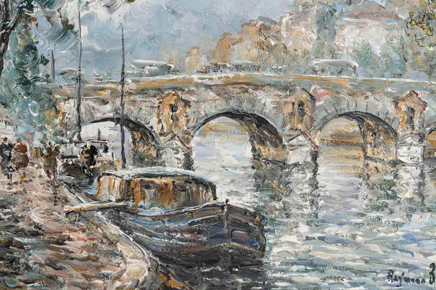 French Painting, Oil on Canvas from the Early 20th Century, Depicting the Pont Marie. For Sale