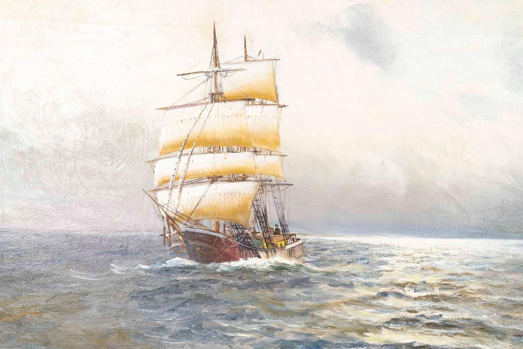 Art Nouveau Painting, Oil on Canvas from the Late 19th Century, Marine Painting. For Sale