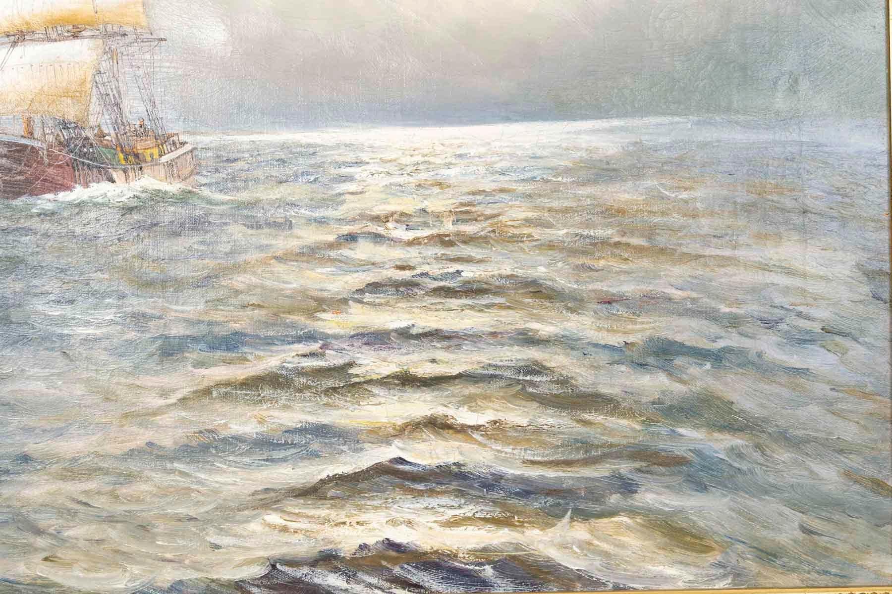 French Painting, Oil on Canvas from the Late 19th Century, Marine Painting. For Sale
