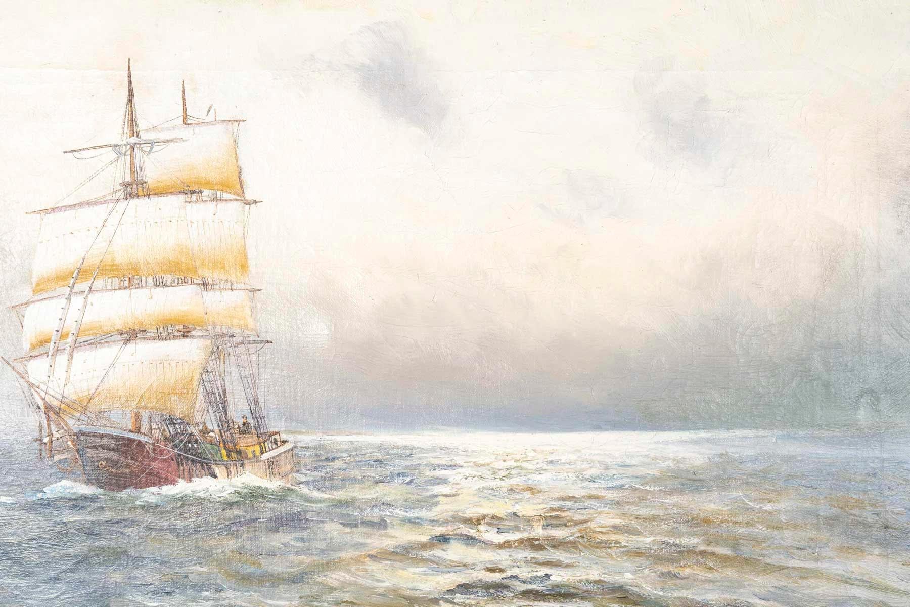 Painting, Oil on Canvas from the Late 19th Century, Marine Painting. In Good Condition For Sale In Saint-Ouen, FR