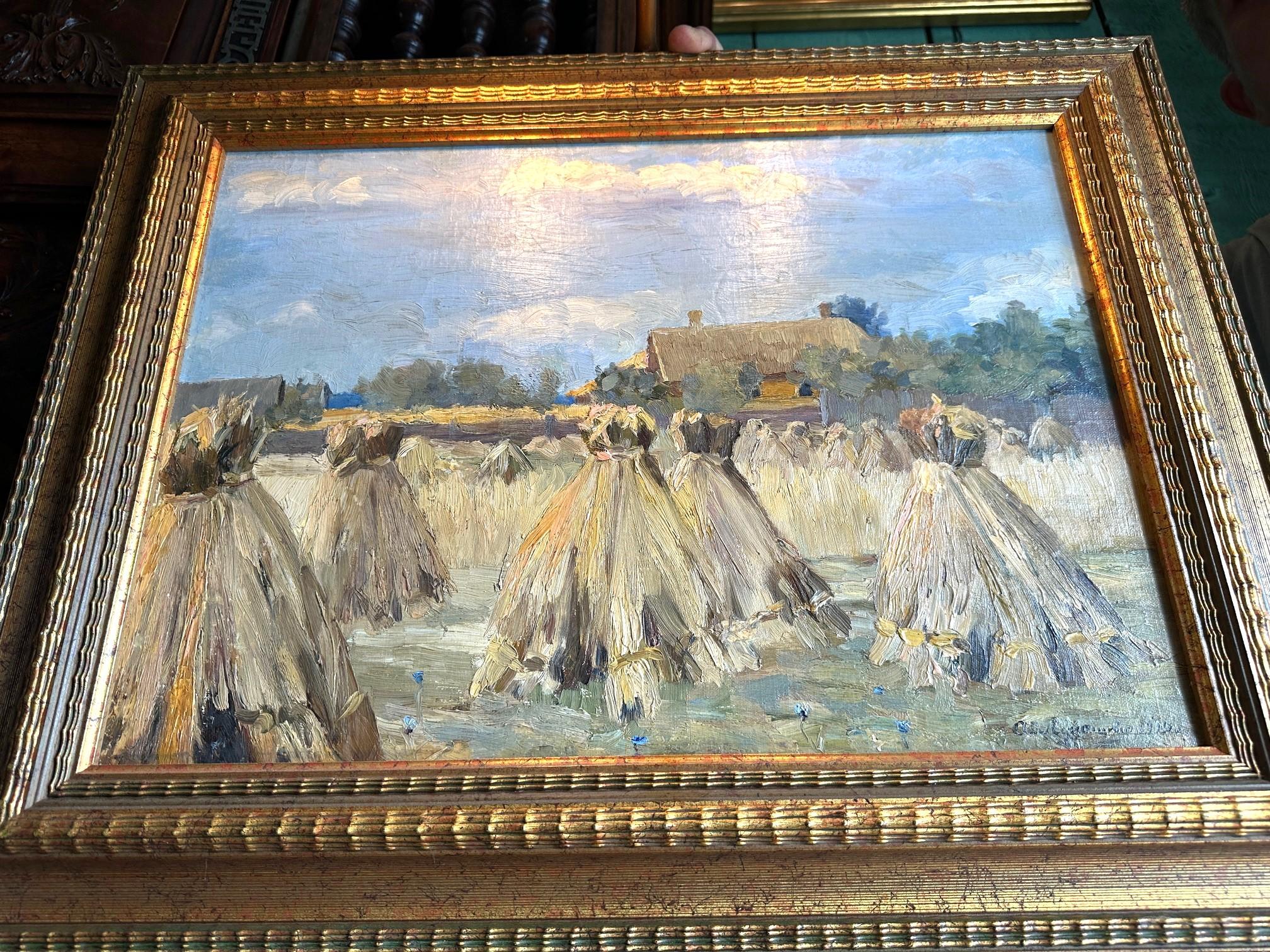 Gemälde Öl auf Leinwand Haystack Ernte Landschaft & Licht & Farbe Antiquitäten LA CA im Angebot 8