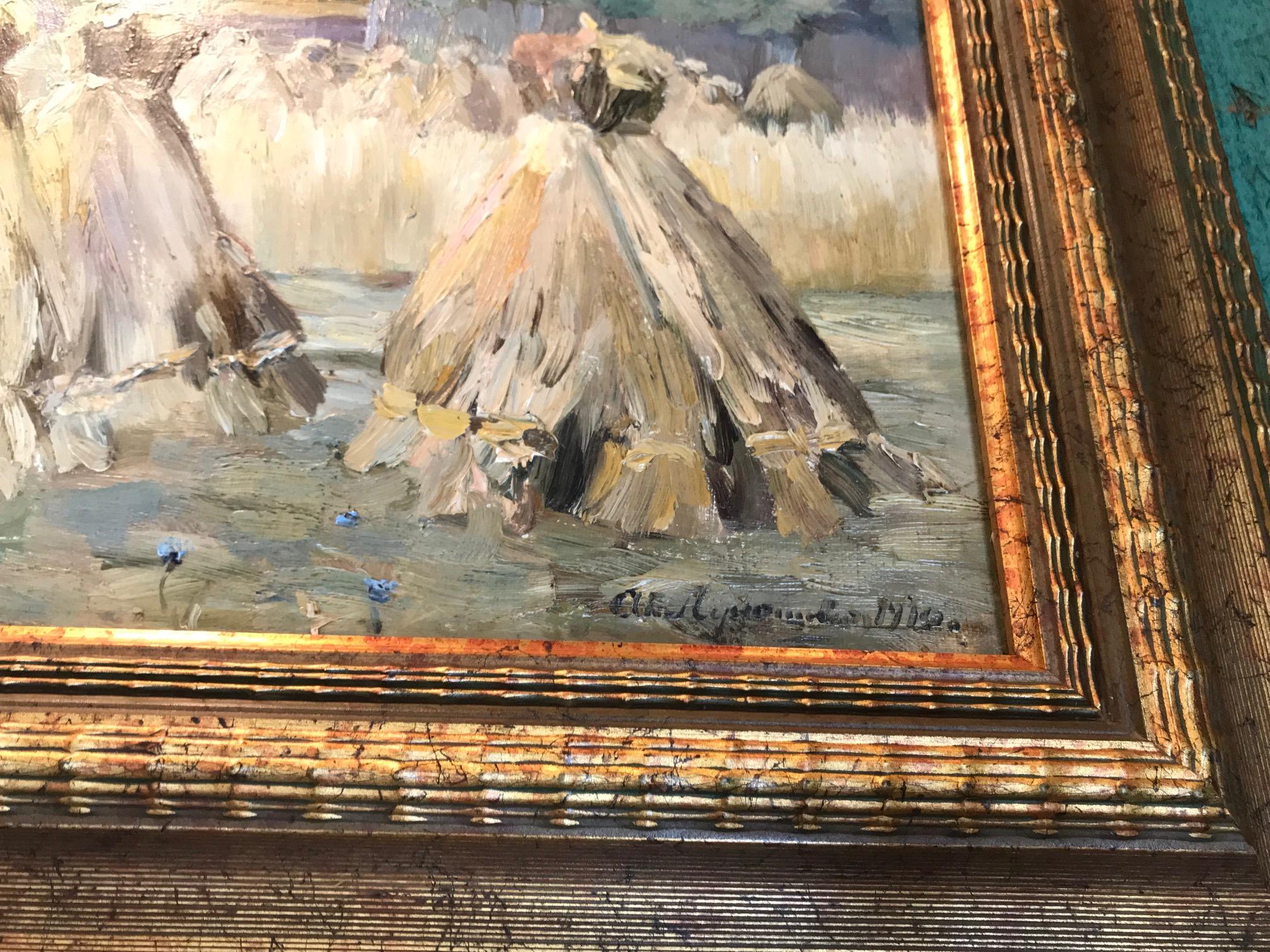 Gemälde Öl auf Leinwand Haystack Ernte Landschaft & Licht & Farbe Antiquitäten LA CA im Angebot 11